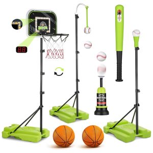 centro deportivo 4 en 1 aro basquetbol beisbol lanzador automatico marcador led juguete niños 3 a 8 años ajustable 180cm chile