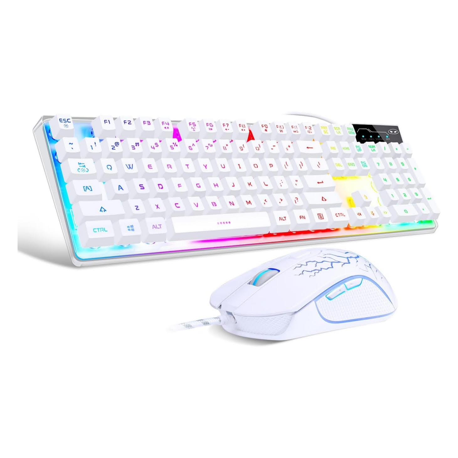 combo teclado y mouse gamer k1 blanco led arcoiris usb ideal para pc notebook en chile
