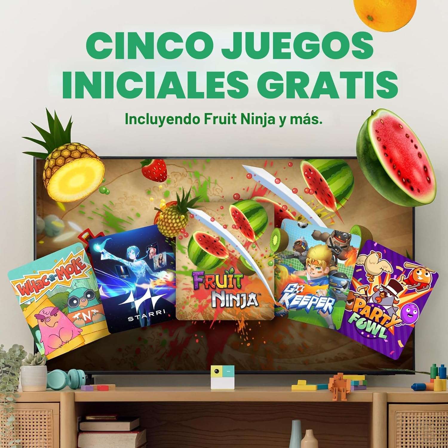 Consola de videojuegos Nex Playground con sensor de movimiento y cámara para niños conectada al televisor.