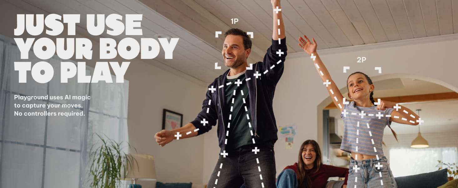 Consola de videojuegos Nex Playground con sensor de movimiento y cámara para niños conectada al televisor.