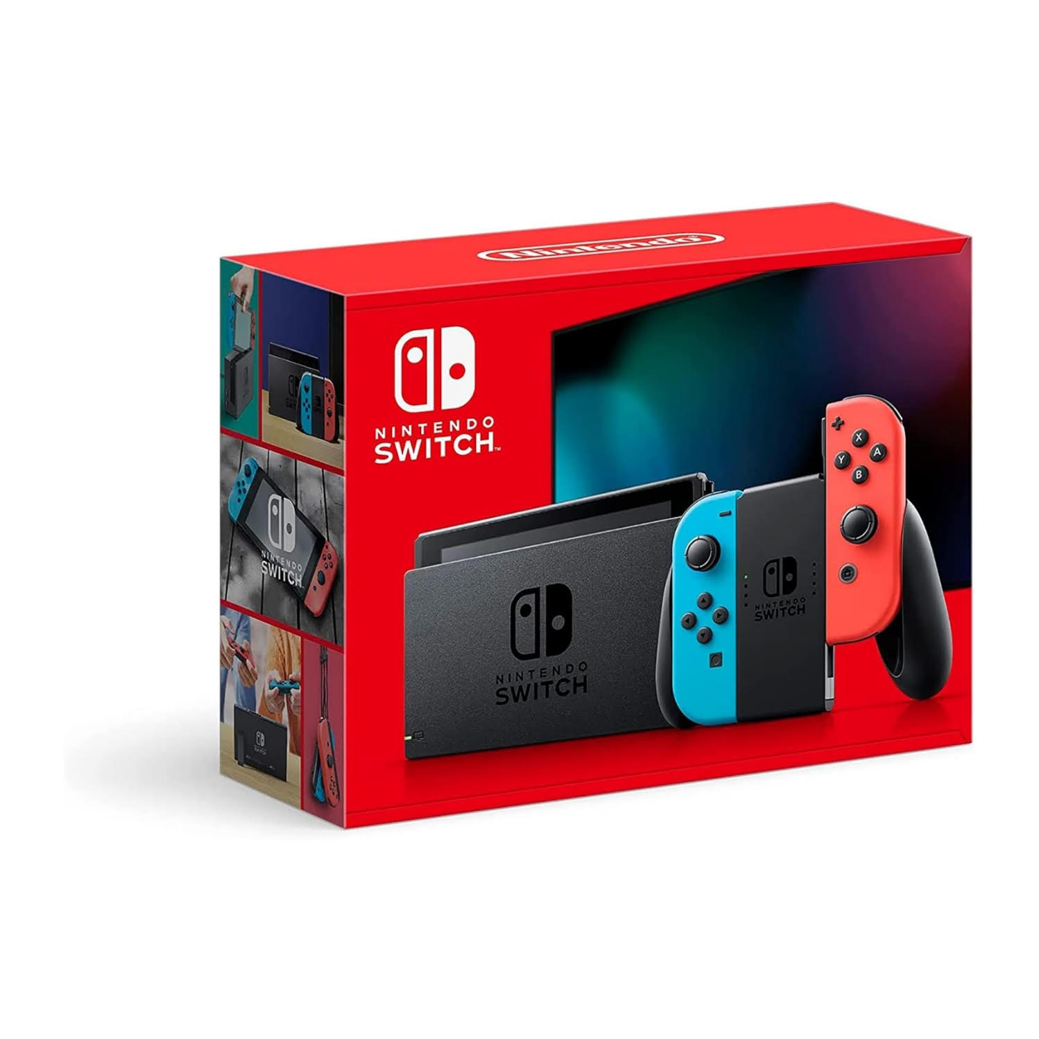 consola nintendo switch portatil tv colores neon azul rojo pantalla 15 7 centimetros para jugar en familia