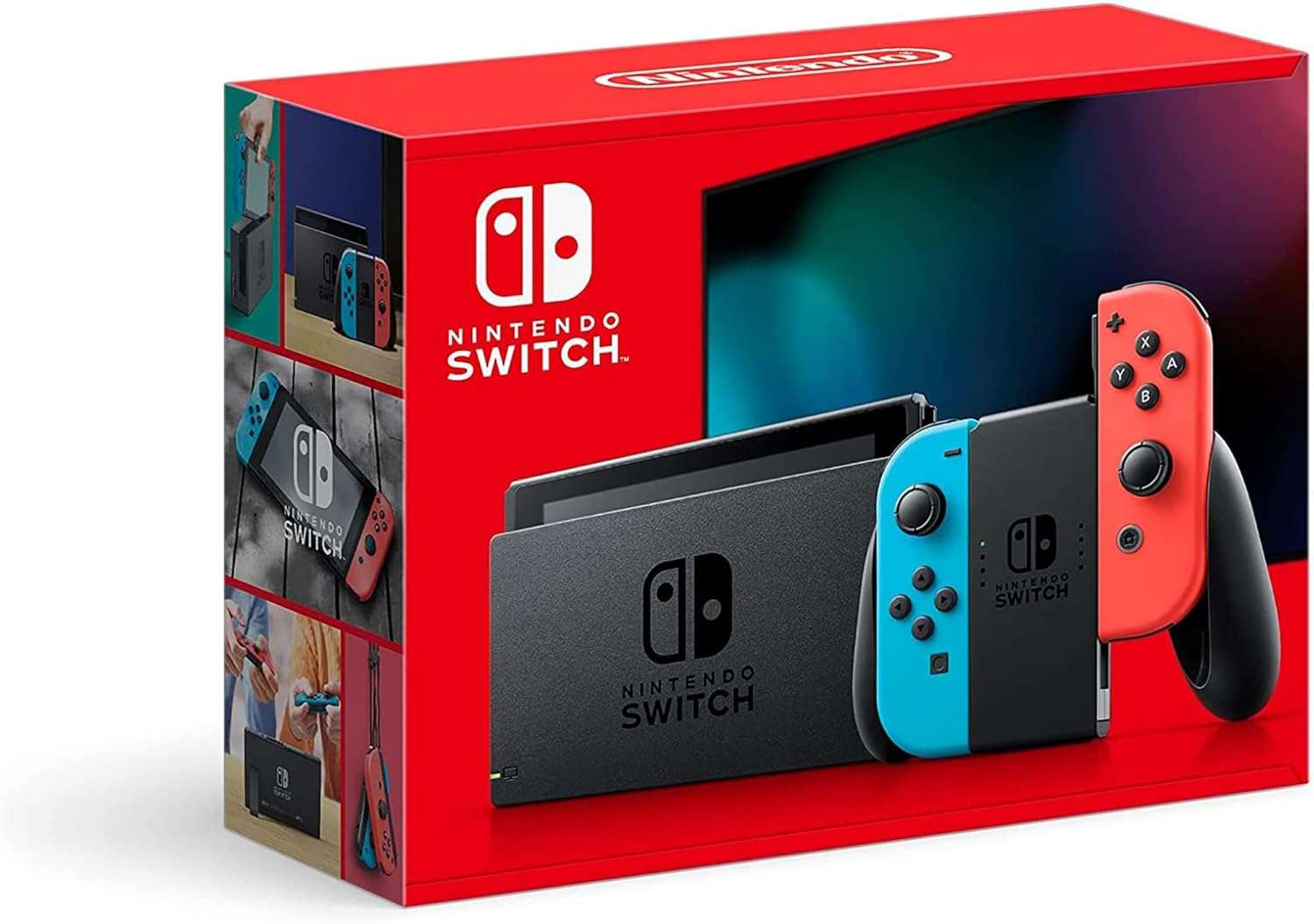 consola nintendo switch portatil tv colores neon azul rojo pantalla 15 7 centimetros para jugar en familia