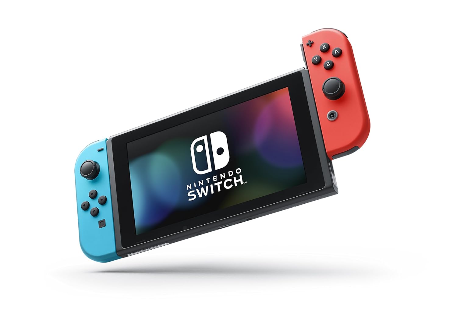 consola nintendo switch portatil tv colores neon azul rojo pantalla 15 7 centimetros para jugar en familia