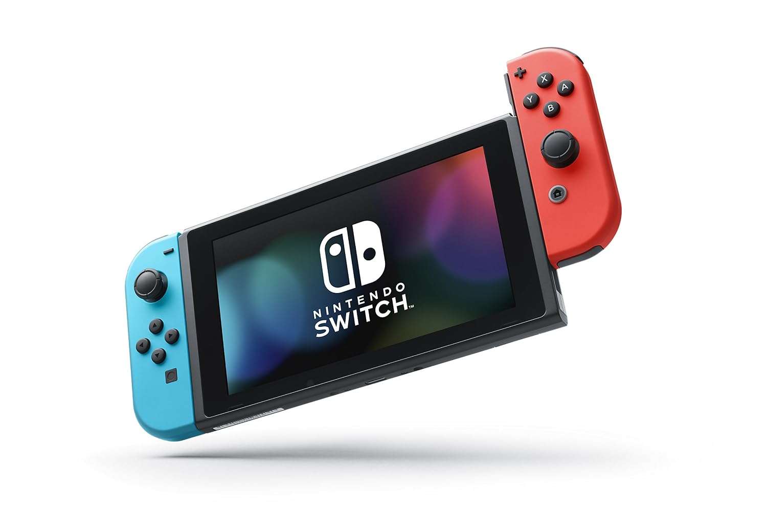 consola nintendo switch portatil tv colores neon azul rojo pantalla 15 7 centimetros para jugar en familia