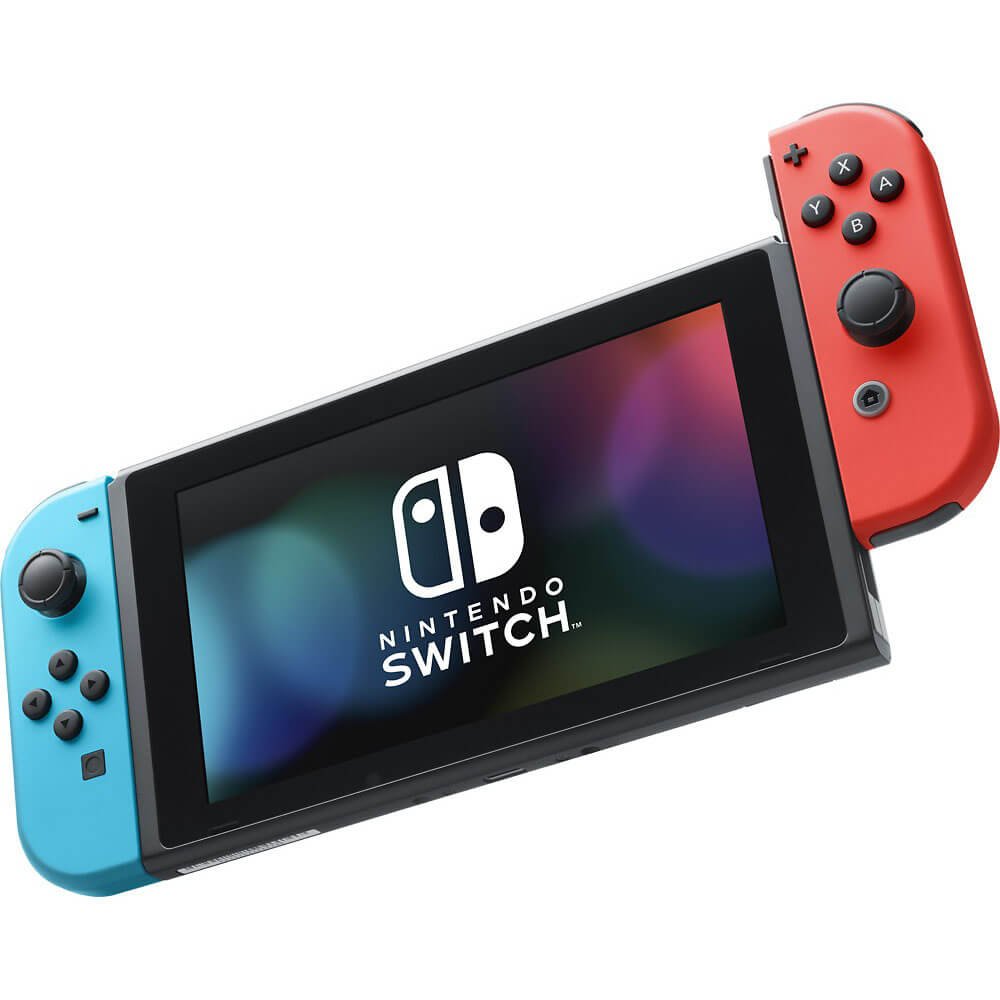 consola nintendo switch portatil tv colores neon azul rojo pantalla 15 7 centimetros para jugar en familia