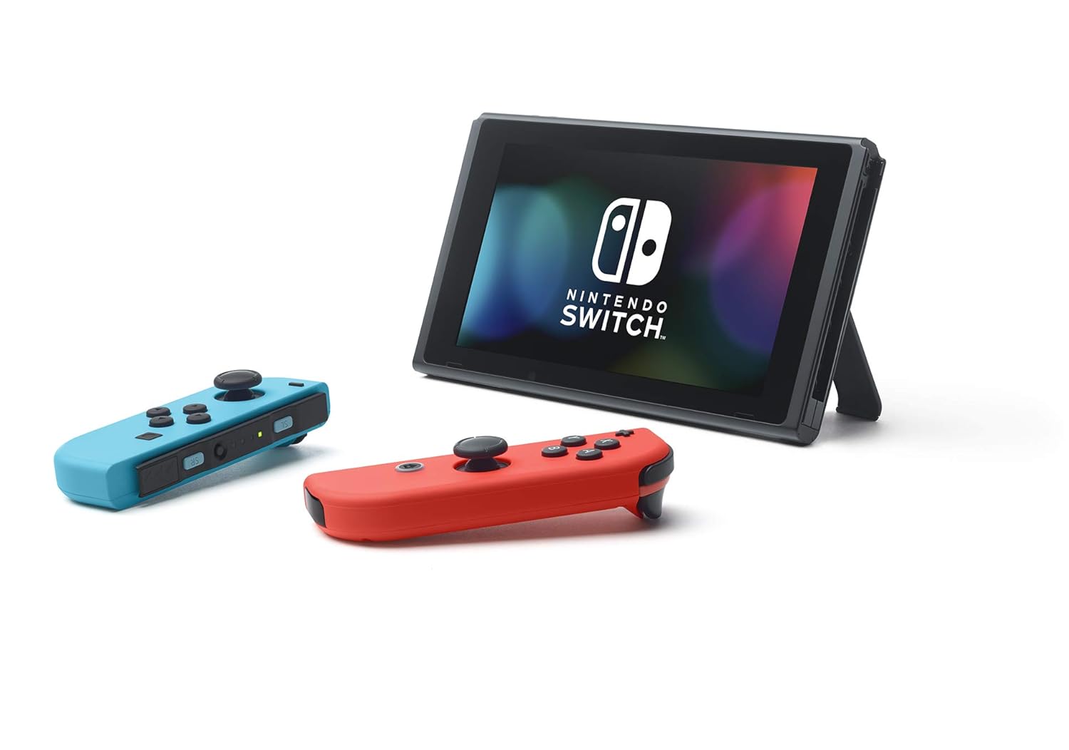 consola nintendo switch portatil tv colores neon azul rojo pantalla 15 7 centimetros para jugar en familia