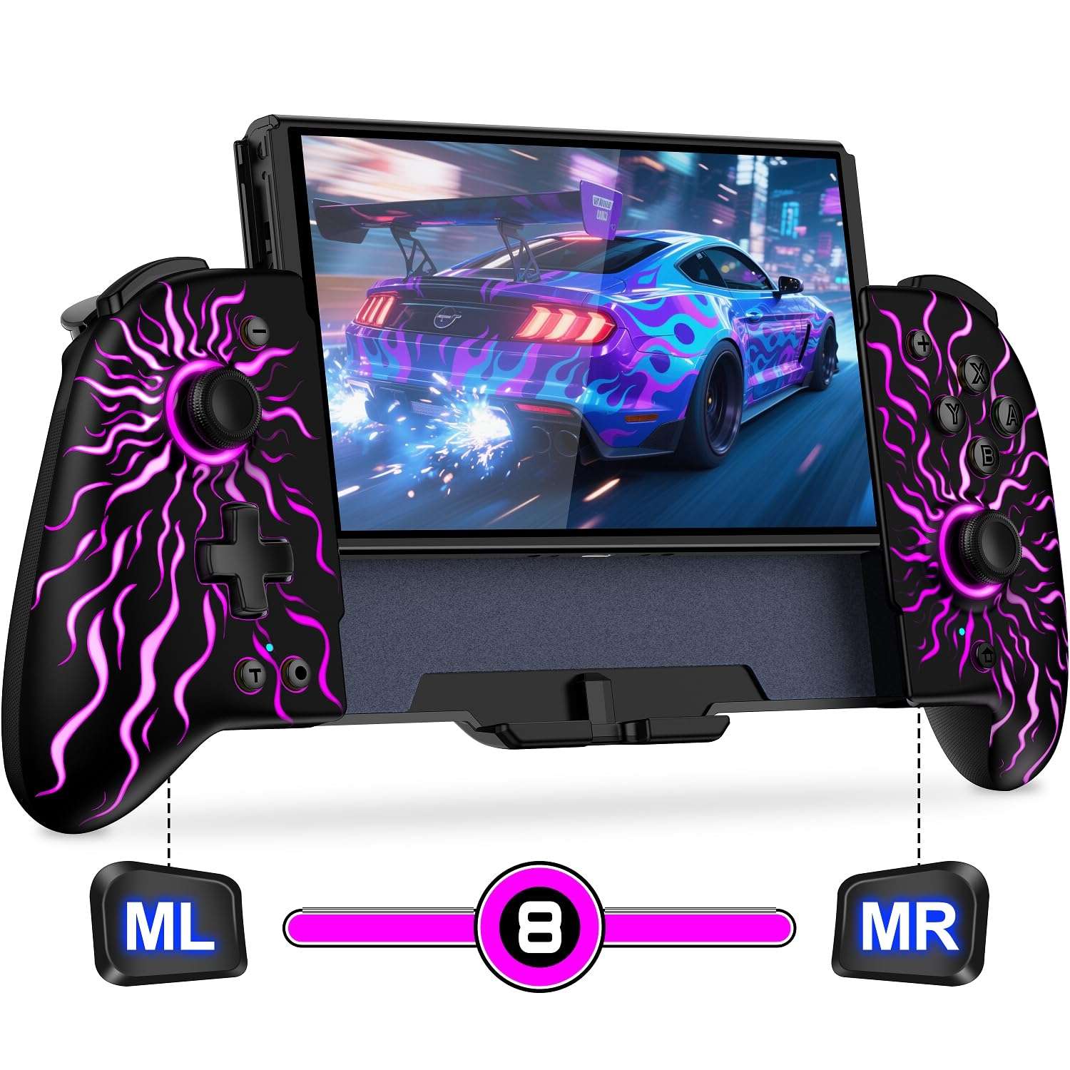 Control inalambrico Gammeefy de una pieza para Nintendo Switch y Oled color negro con luces led y agarre ergonomico