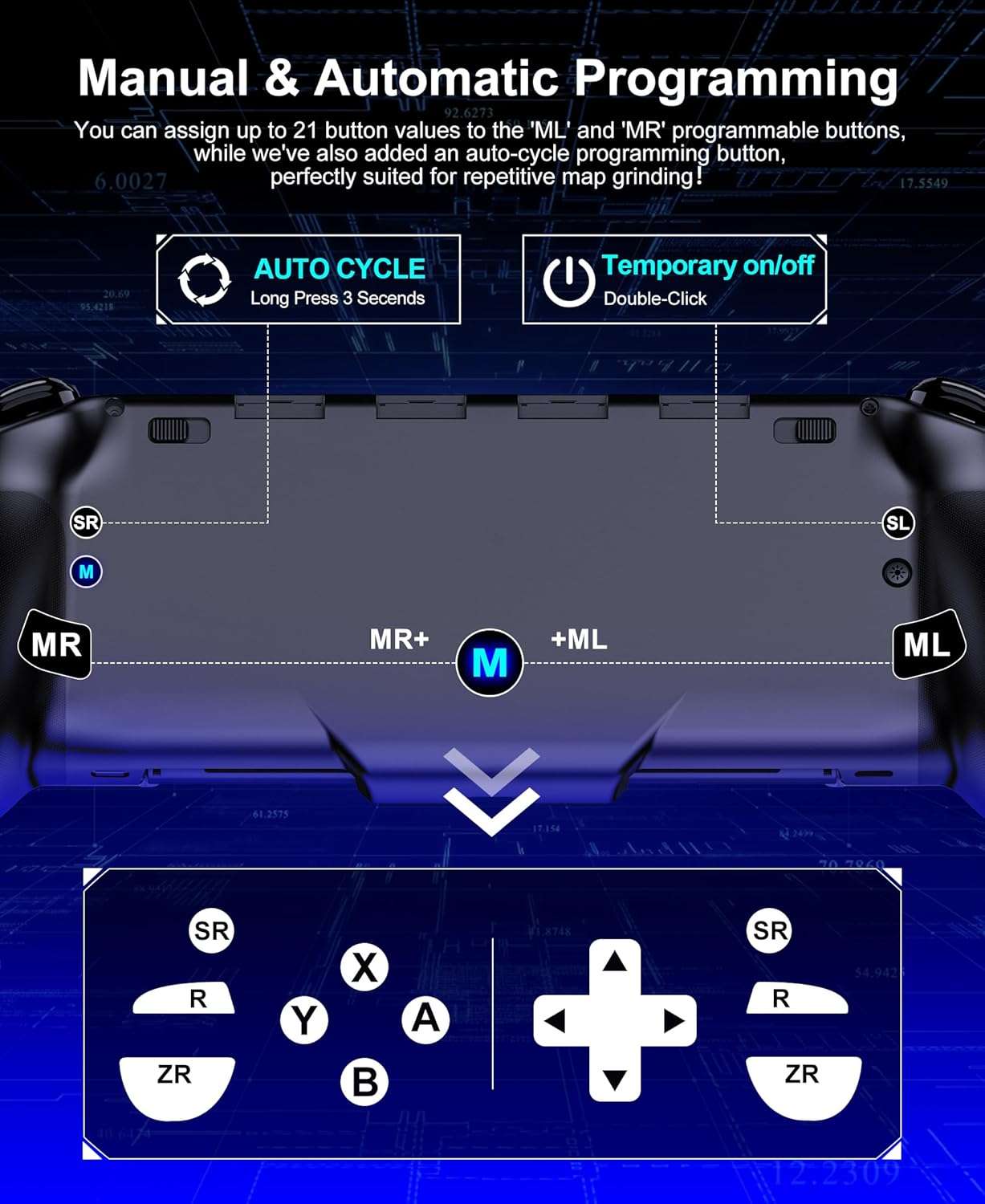 Control inalambrico Gammeefy de una pieza para Nintendo Switch y Oled color negro con luces led y agarre ergonomico