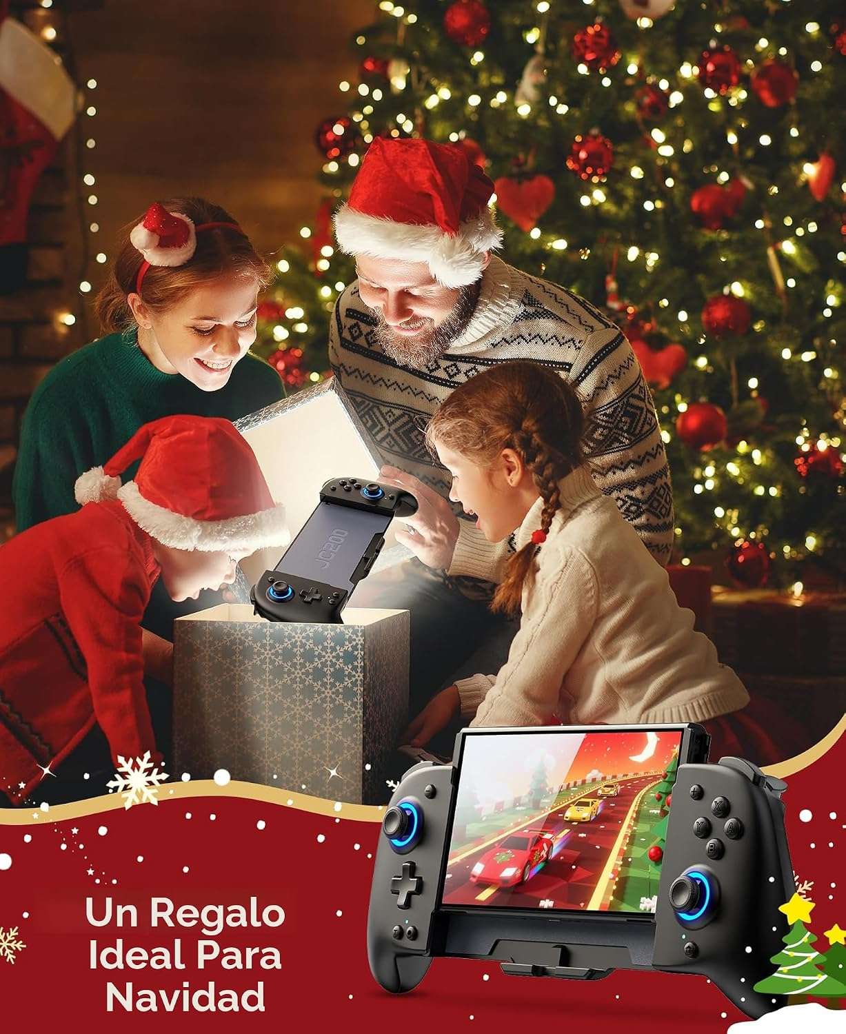 Control inalambrico Gammeefy de una pieza para Nintendo Switch y Oled color negro con luces led y agarre ergonomico
