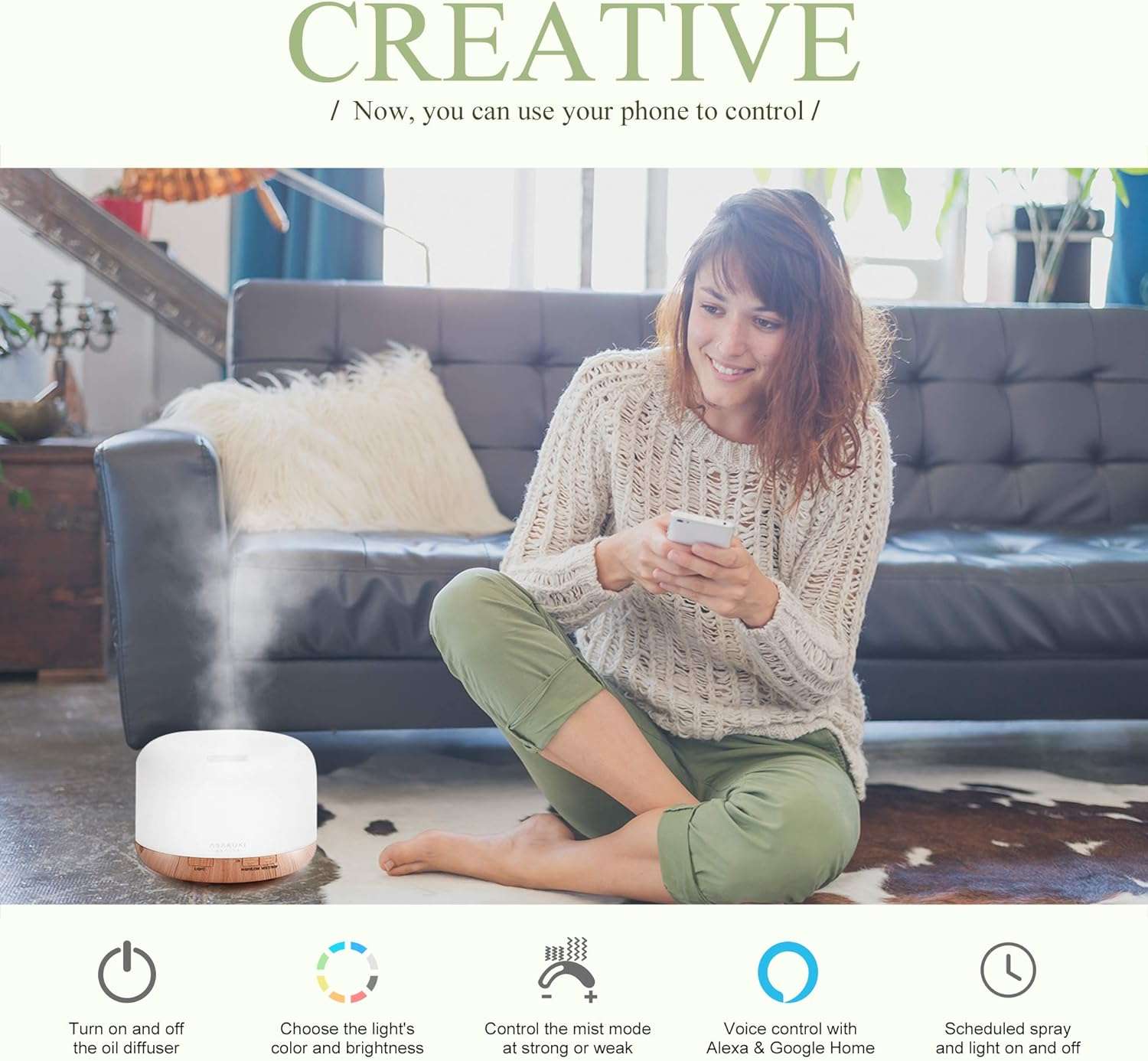 difusor de aromaterapia inteligente wifi 500 ml humidificador aceites esenciales alexa ideal para casa en chile