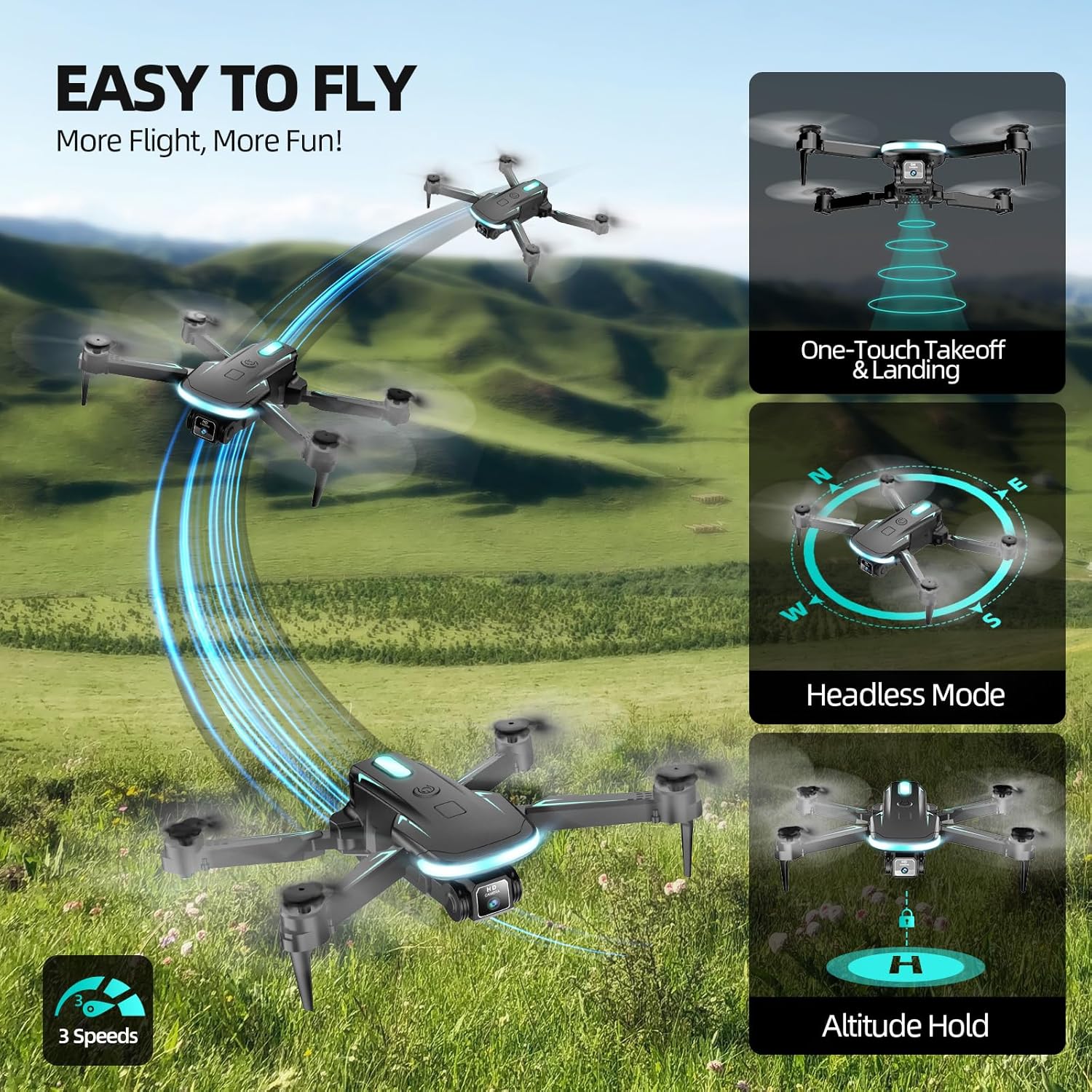 mini dron plegable camara 1080p wifi 2 baterias estuche ideal para niños en chile