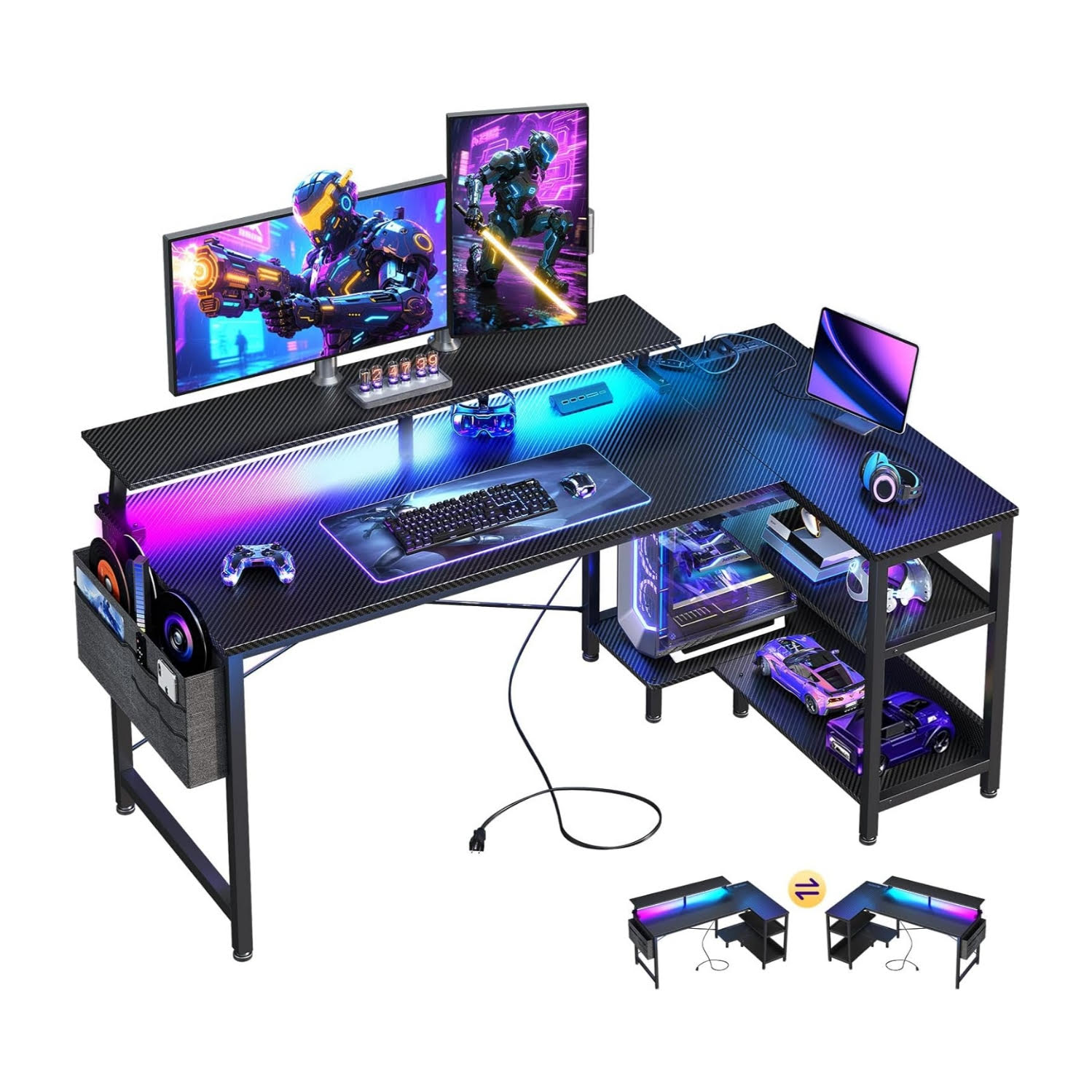 escritorio gamer en l 122 centimetros luces led enchufes repisas ideal para setup en chile