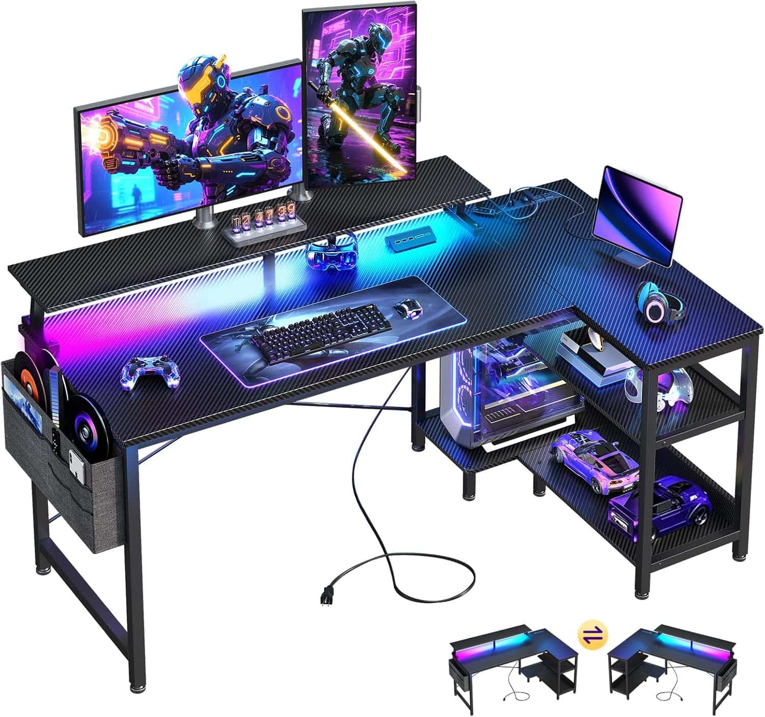 escritorio gamer en l 122 centimetros luces led enchufes repisas ideal para setup en chile