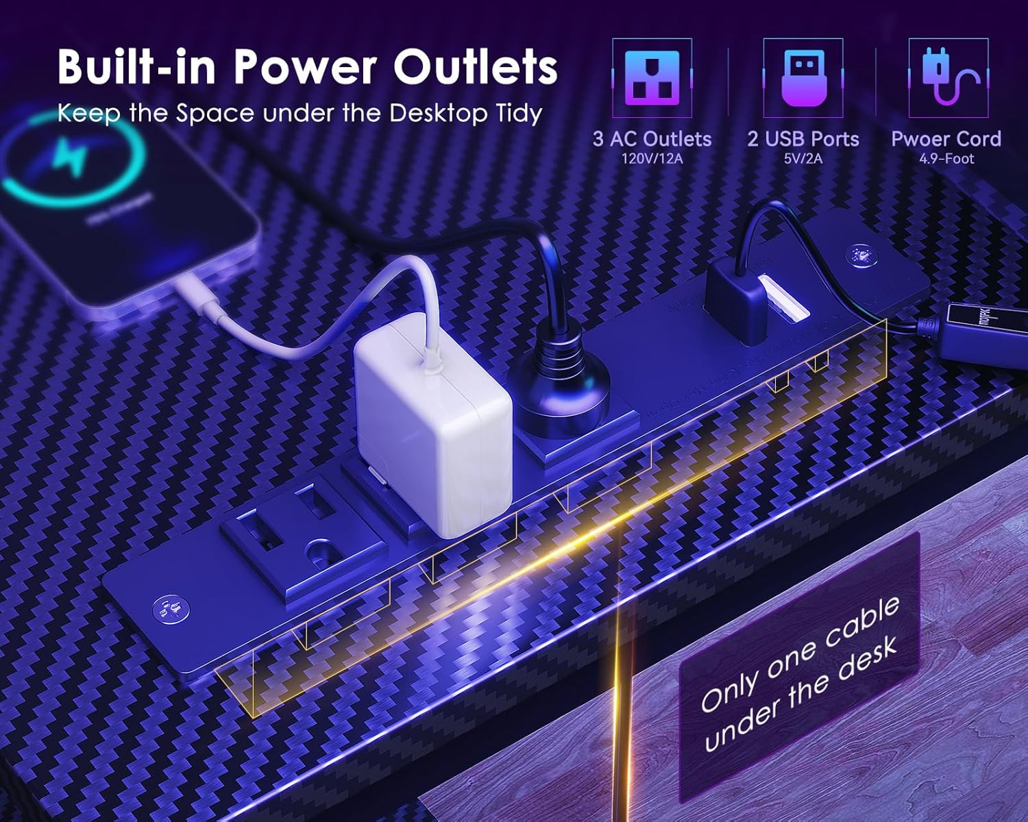 escritorio gamer en l 122 centimetros luces led enchufes repisas ideal para setup en chile