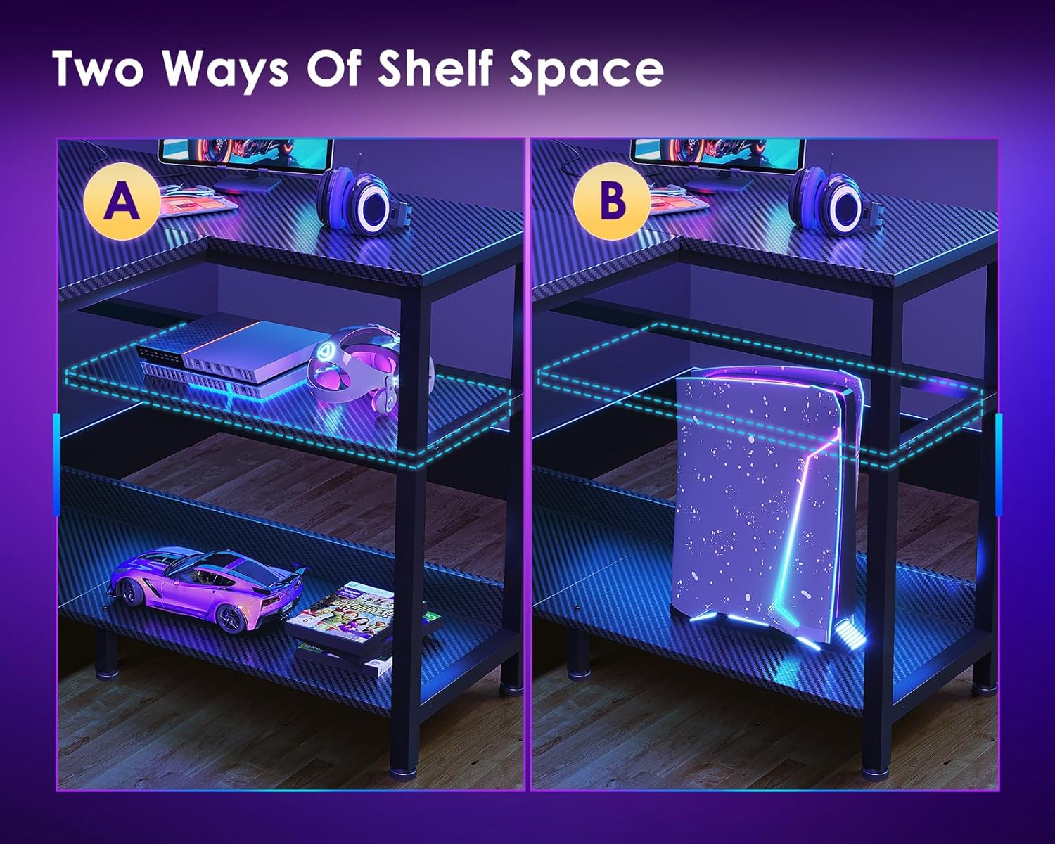 escritorio gamer en l 122 centimetros luces led enchufes repisas ideal para setup en chile