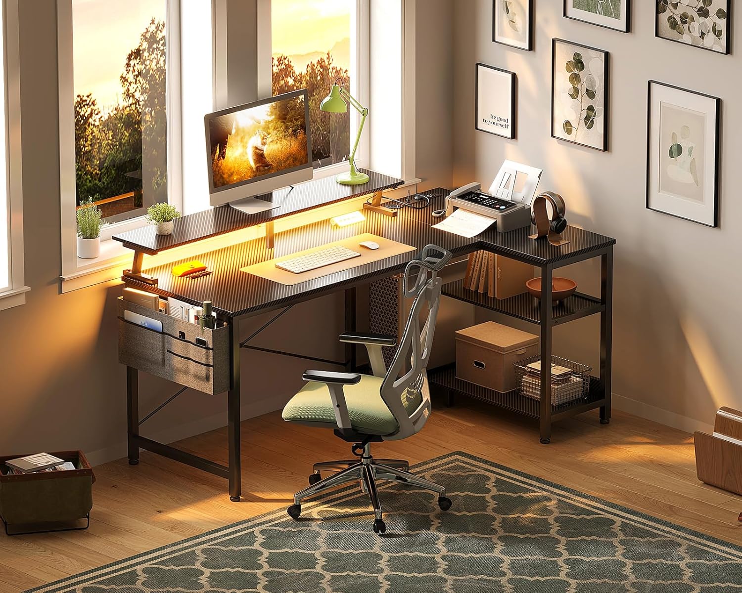 escritorio gamer en l 122 centimetros luces led enchufes repisas ideal para setup en chile