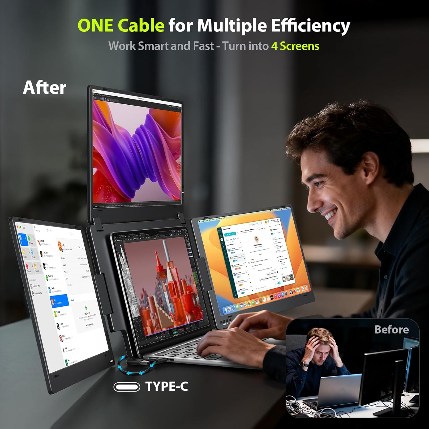 Extensor de monitor triple portatil de 15.6 pulgadas con base de aluminio para notebook en chile