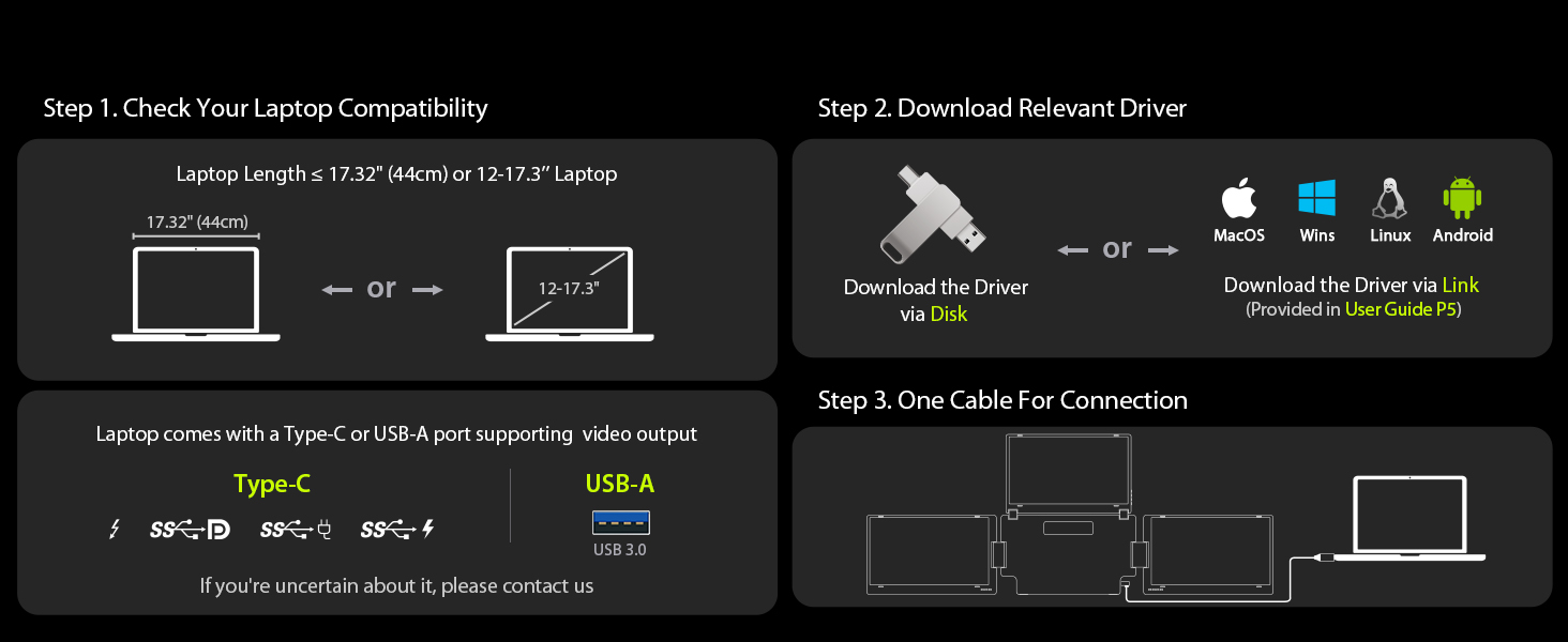 Extensor de monitor triple portatil de 15.6 pulgadas con base de aluminio para notebook en chile