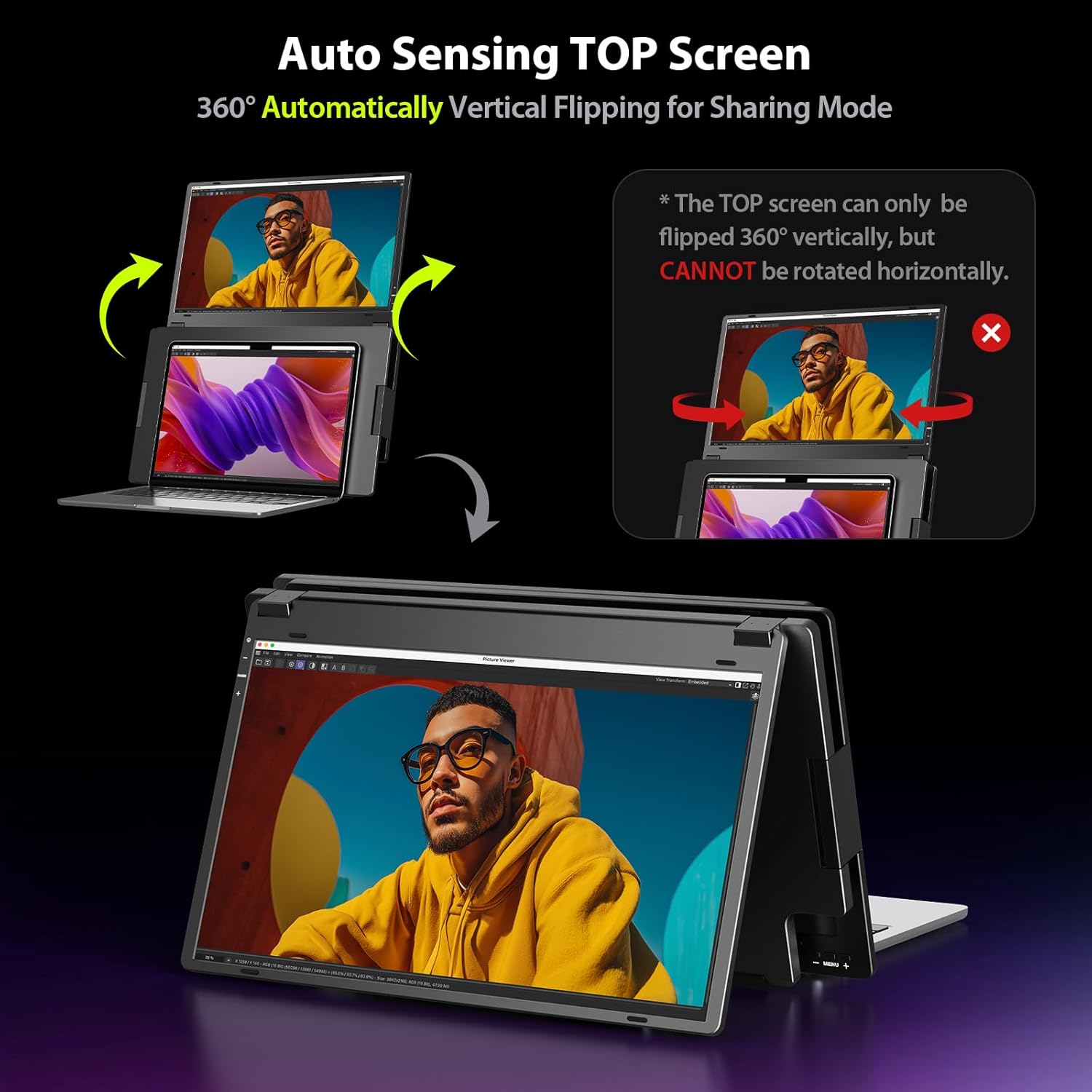 Extensor de monitor triple portatil de 15.6 pulgadas con base de aluminio para notebook en chile