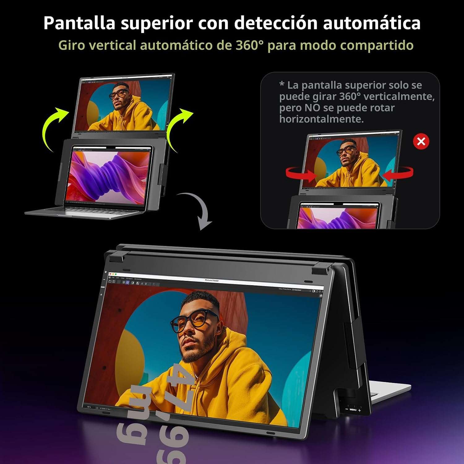 Extensor de monitor triple portatil de 15.6 pulgadas con base de aluminio para notebook en chile
