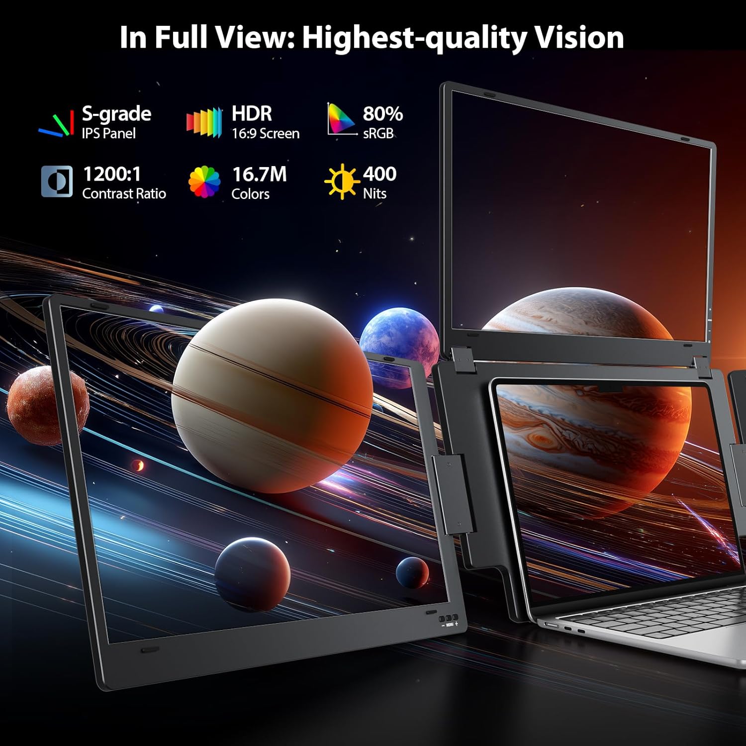 Extensor de monitor triple portatil de 15.6 pulgadas con base de aluminio para notebook en chile