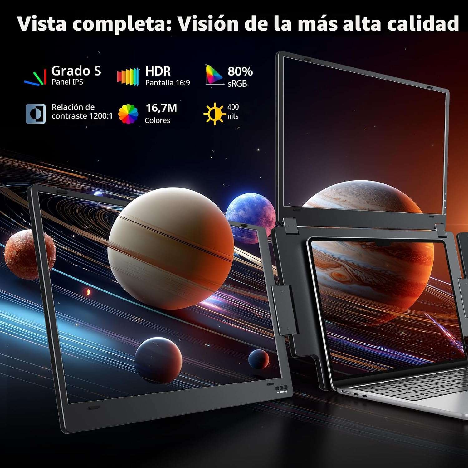 Extensor de monitor triple portatil de 15.6 pulgadas con base de aluminio para notebook en chile