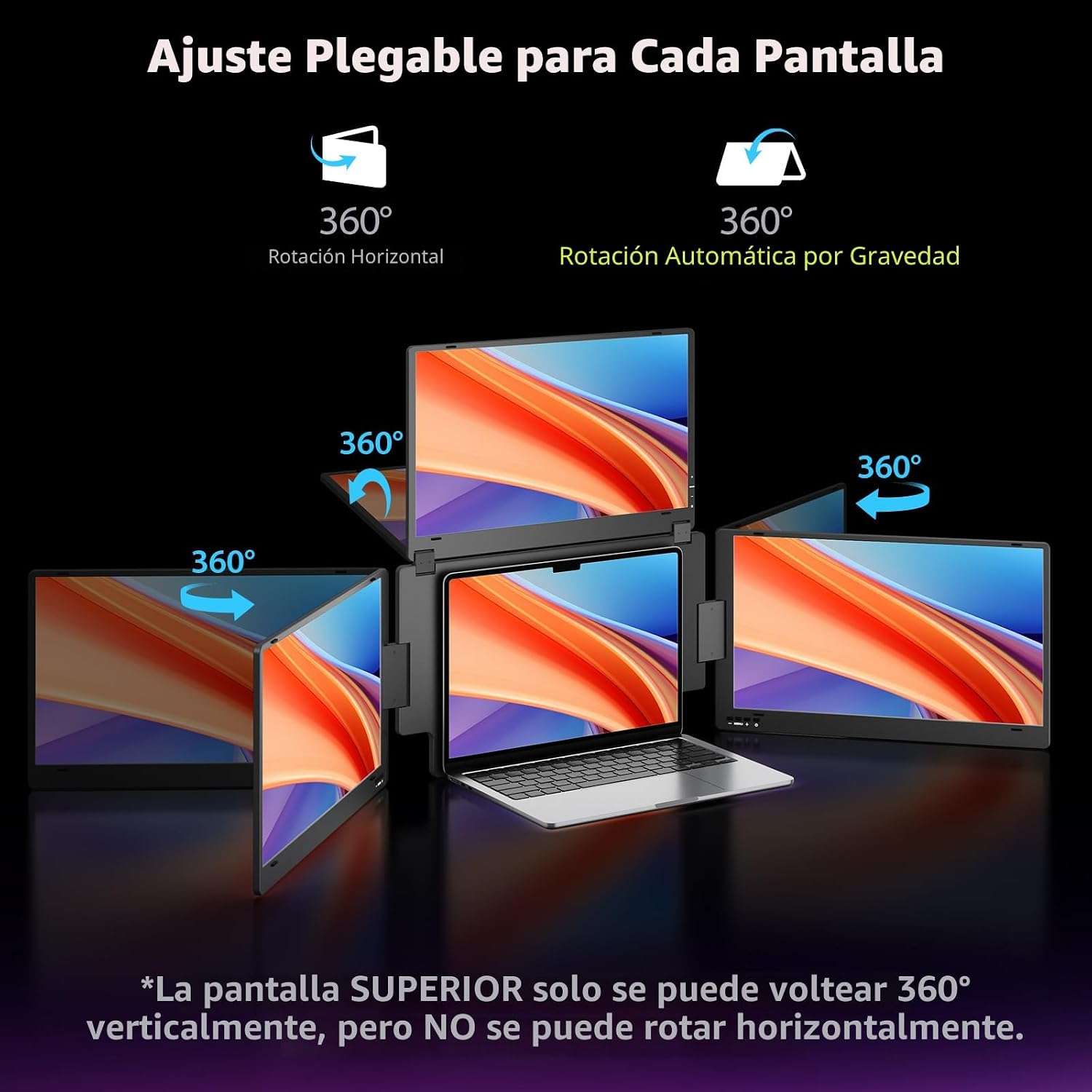 Extensor de monitor triple portatil de 15.6 pulgadas con base de aluminio para notebook en chile