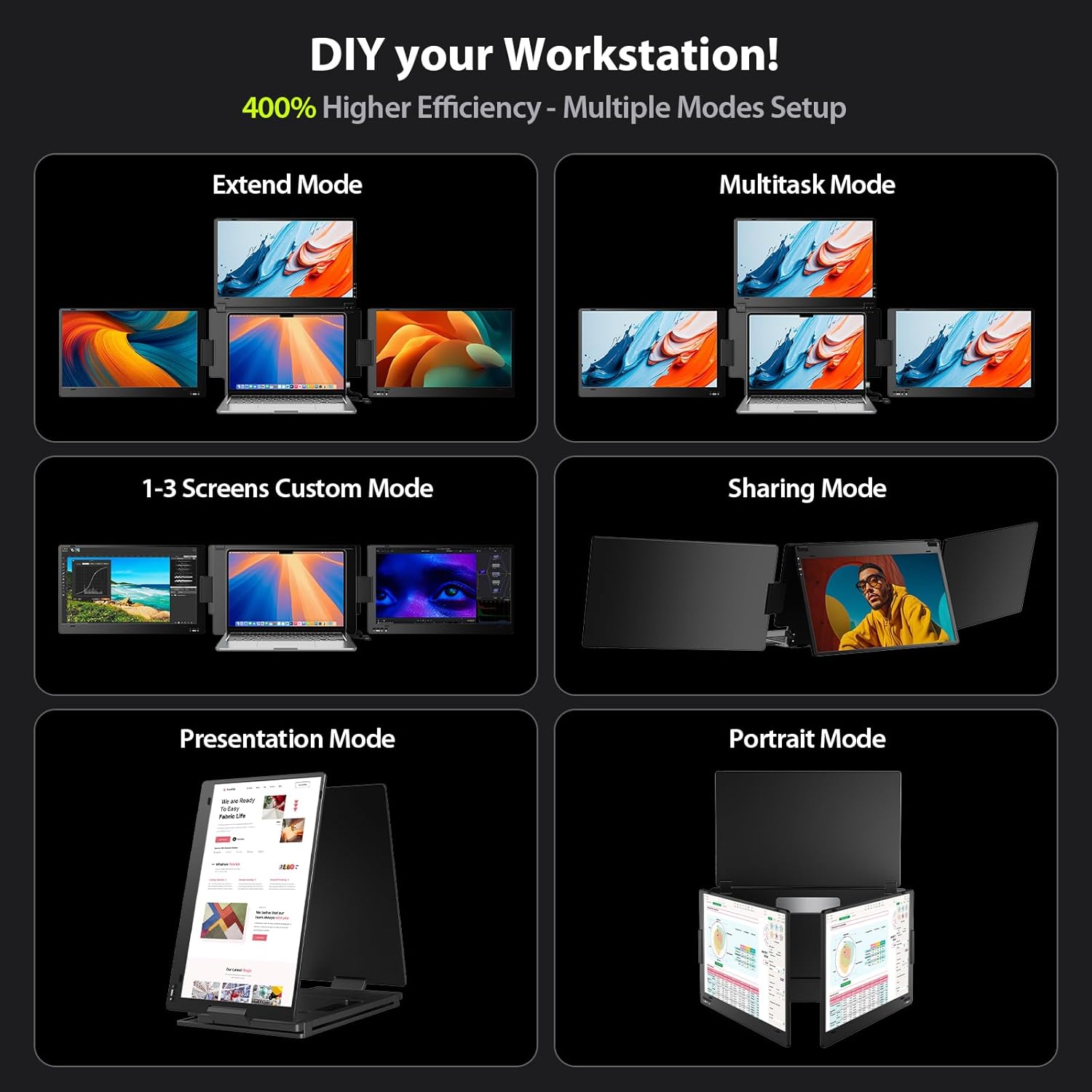 Extensor de monitor triple portatil de 15.6 pulgadas con base de aluminio para notebook en chile