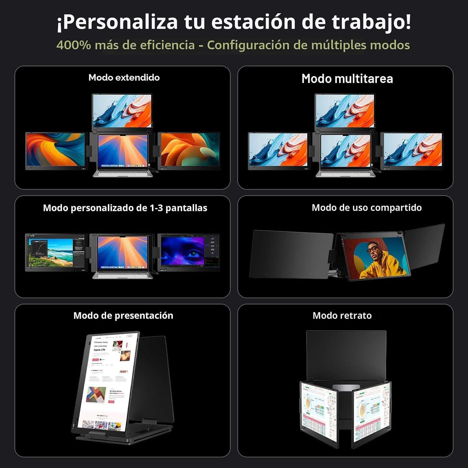 Extensor de monitor triple portatil de 15.6 pulgadas con base de aluminio para notebook en chile