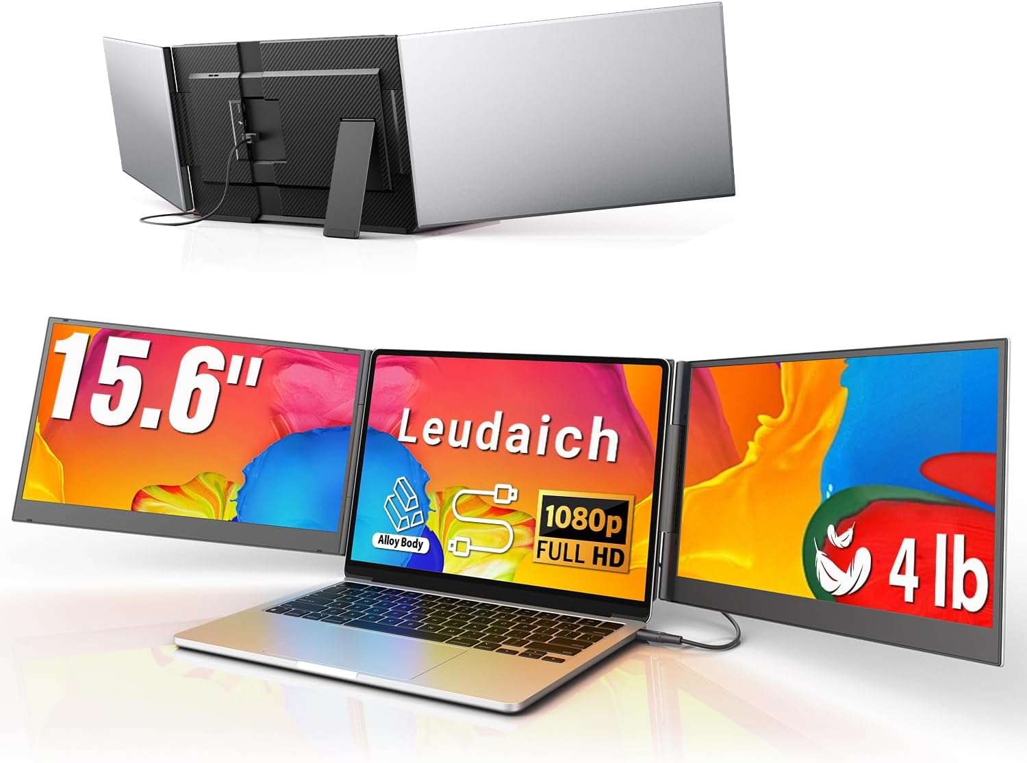 Extensor de pantalla triple monitor portatil de 15.6 pulgadas para notebook conectado con un cable usb c en chile