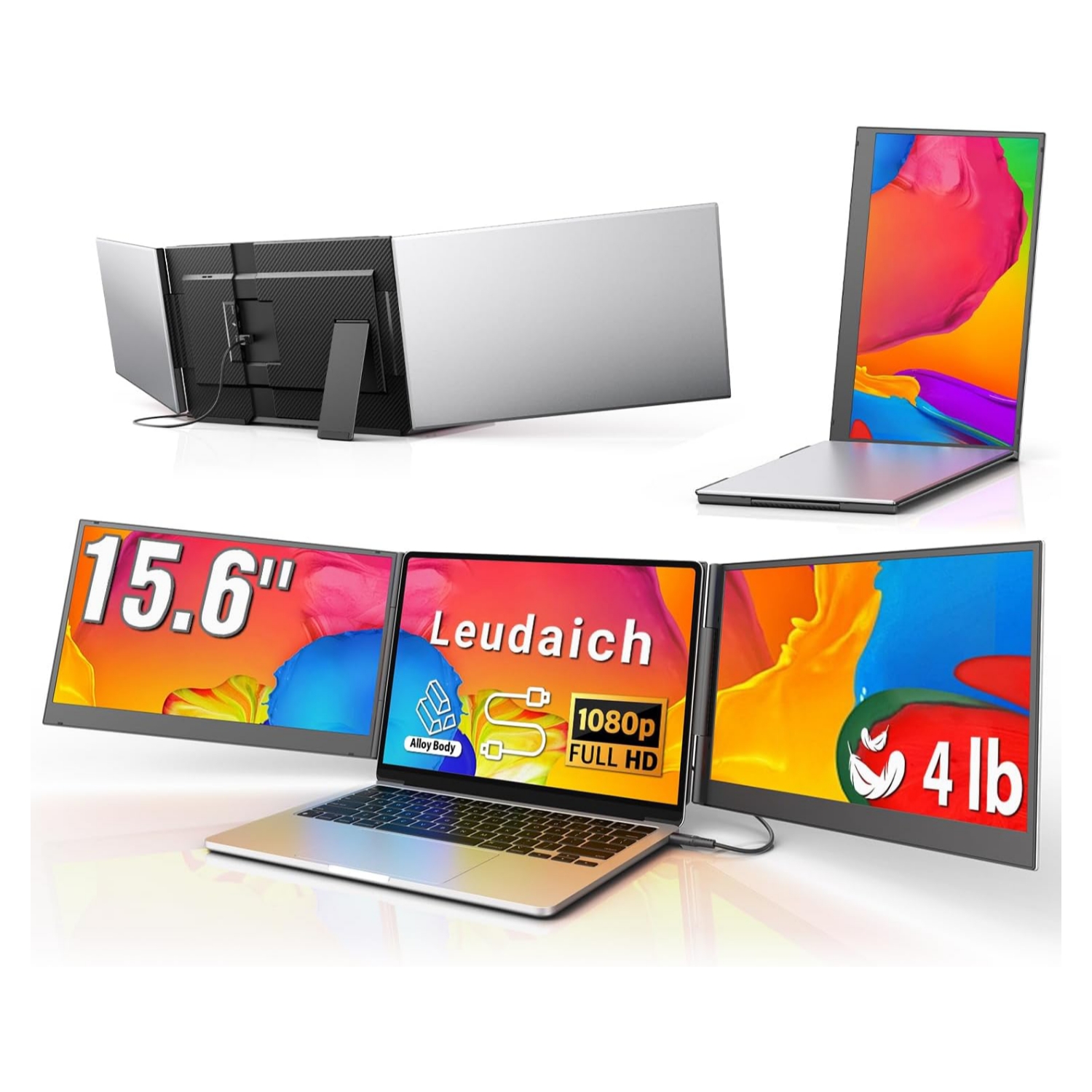 Extensor de pantalla triple monitor portatil de 15.6 pulgadas para notebook conectado con un cable usb c en chile