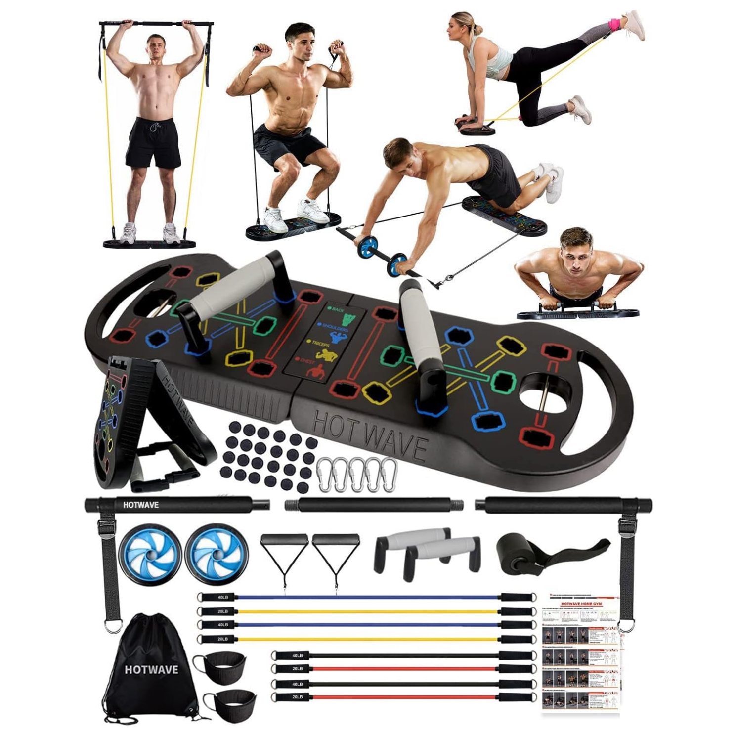 gimnasio en casa portatil tabla flexiones colores barra pilates rueda abdominal kit entrenamiento completo chile