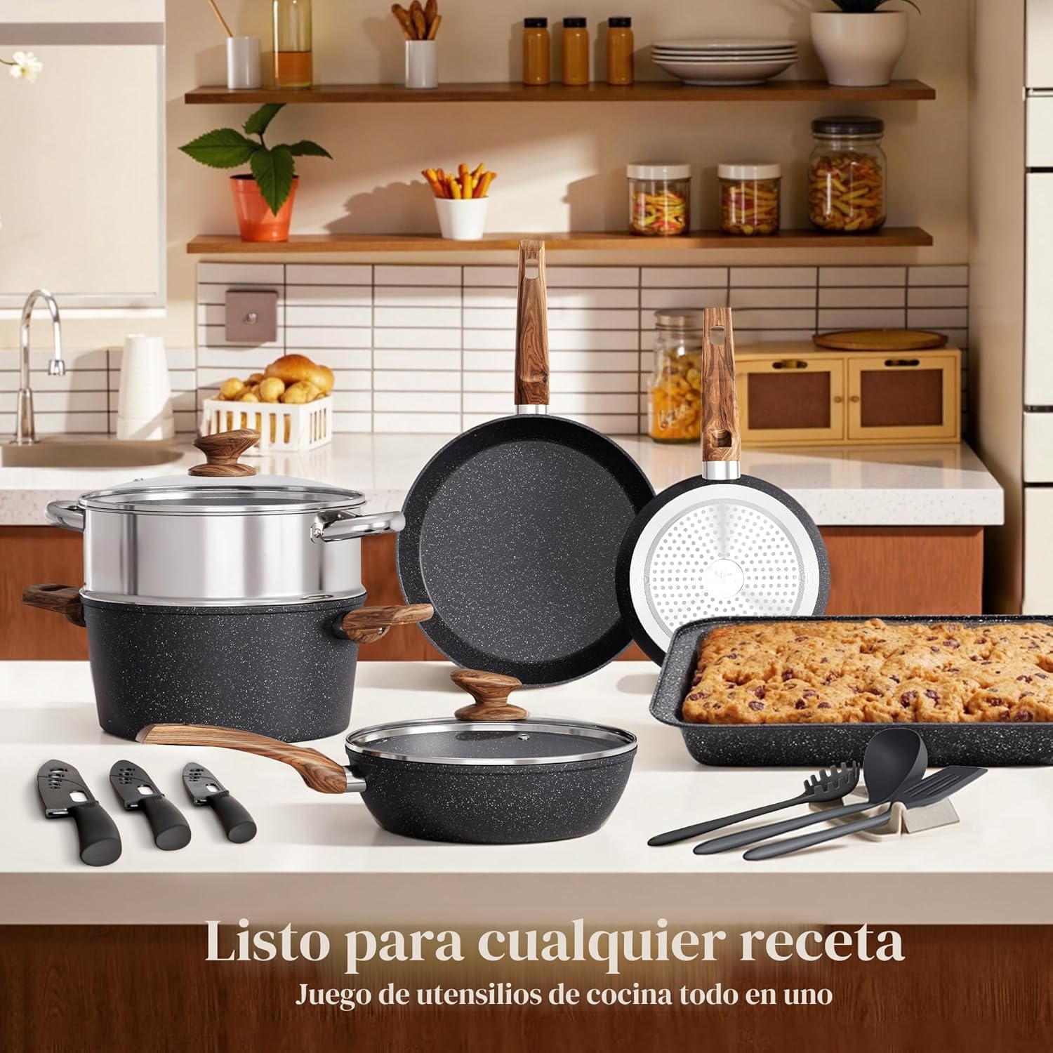 bateria cocina 30 piezas granito juego ollas sartenes induccion antiadherente moldes reposteria cuchillos libre pfoa chile