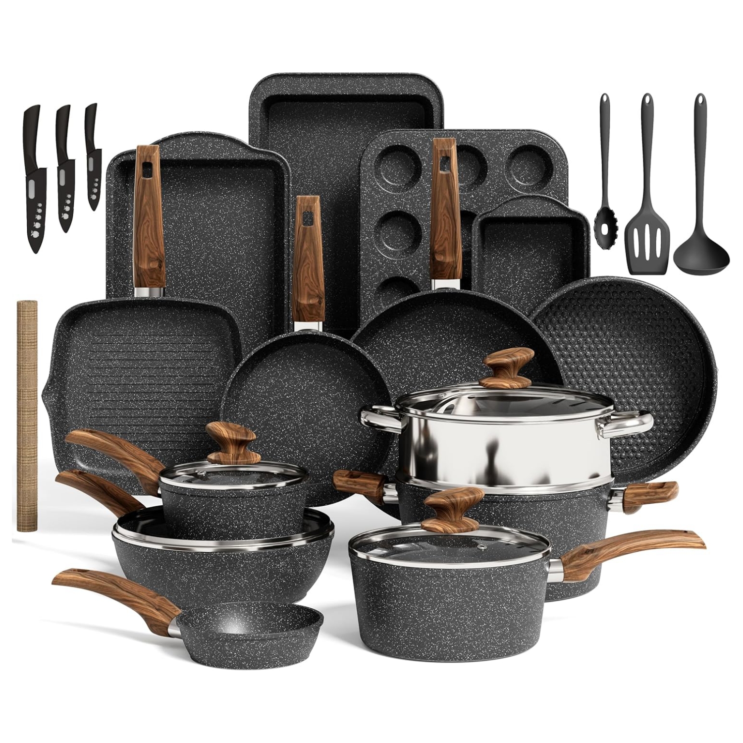 bateria cocina 30 piezas granito juego ollas sartenes induccion antiadherente moldes reposteria cuchillos libre pfoa chile