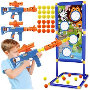 juego tiro al blanco niños 2 pistolas aire comprimido 24 pelotas espuma juguete seguro punteria regalo navidad chile 2 jugadores