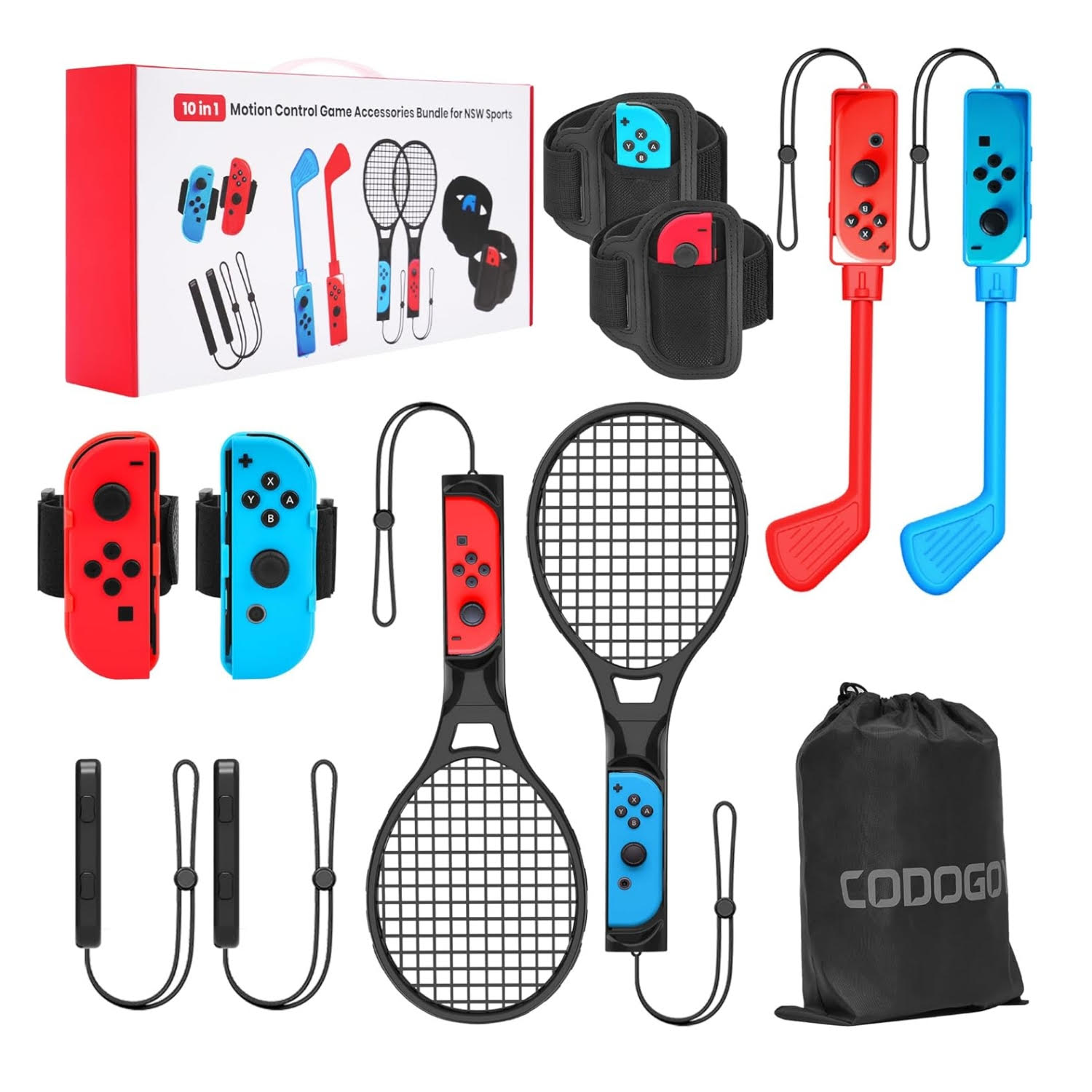 Kit de accesorios deportivos Codogoy 10 en 1 para Nintendo Switch y Oled incluye bolso y piezas para tenis golf y futbol