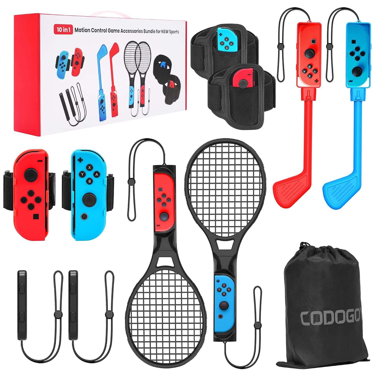 Kit de accesorios deportivos Codogoy 10 en 1 para Nintendo Switch y Oled incluye bolso y piezas para tenis golf y futbol