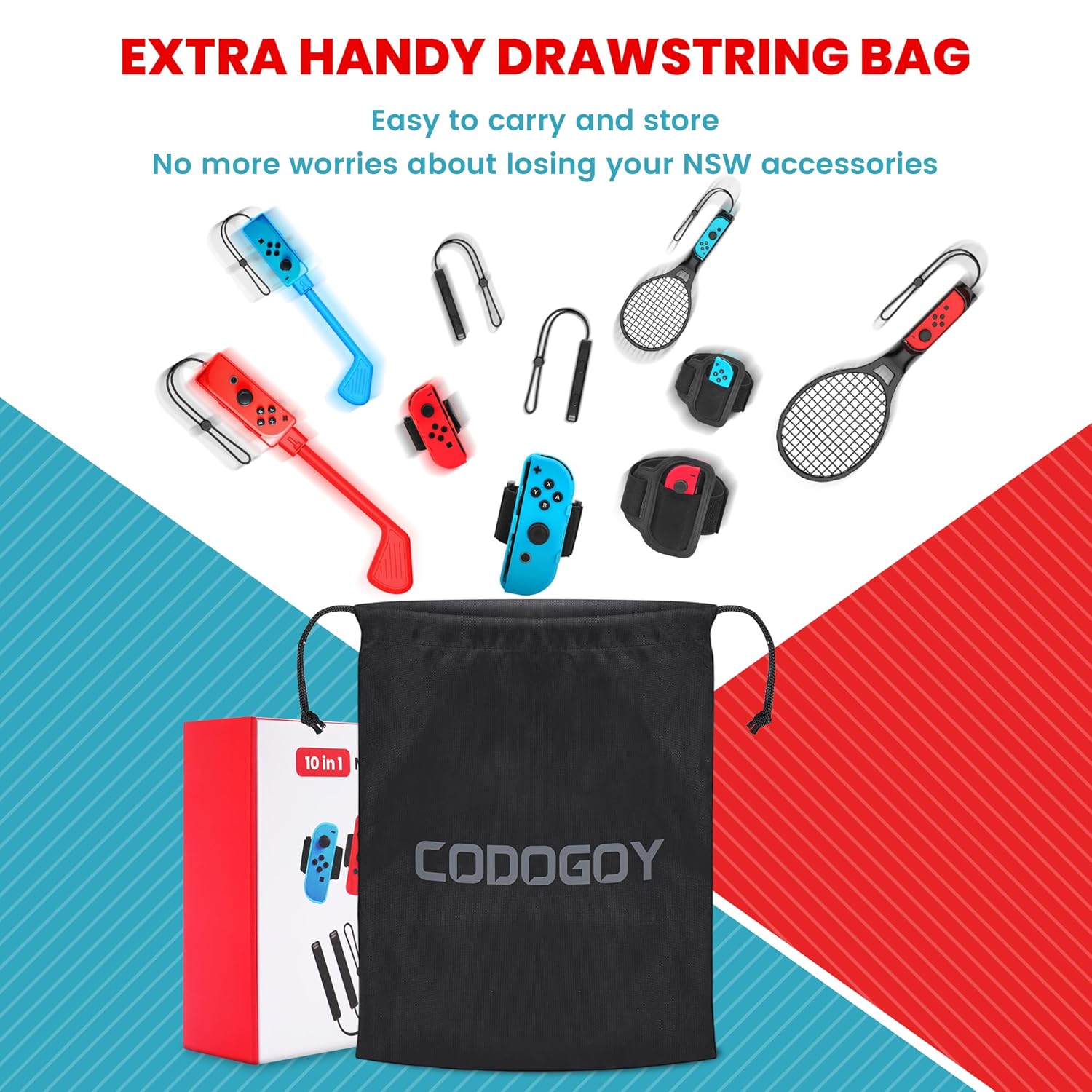 Kit de accesorios deportivos Codogoy 10 en 1 para Nintendo Switch y Oled incluye bolso y piezas para tenis golf y futbol