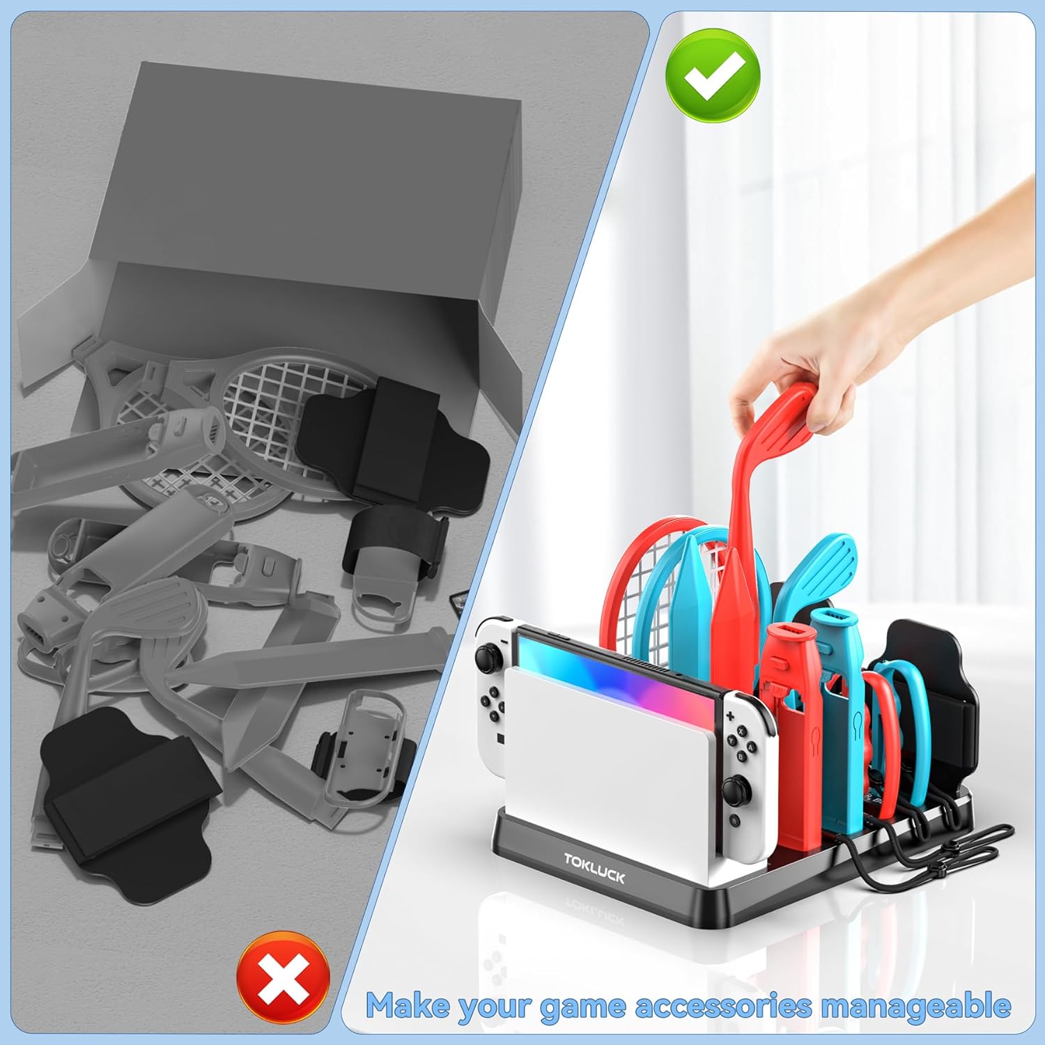 Kit de accesorios deportivos para Nintendo Switch y Oled incluye base organizadora palos de golf raquetas y correas para jugar en familia