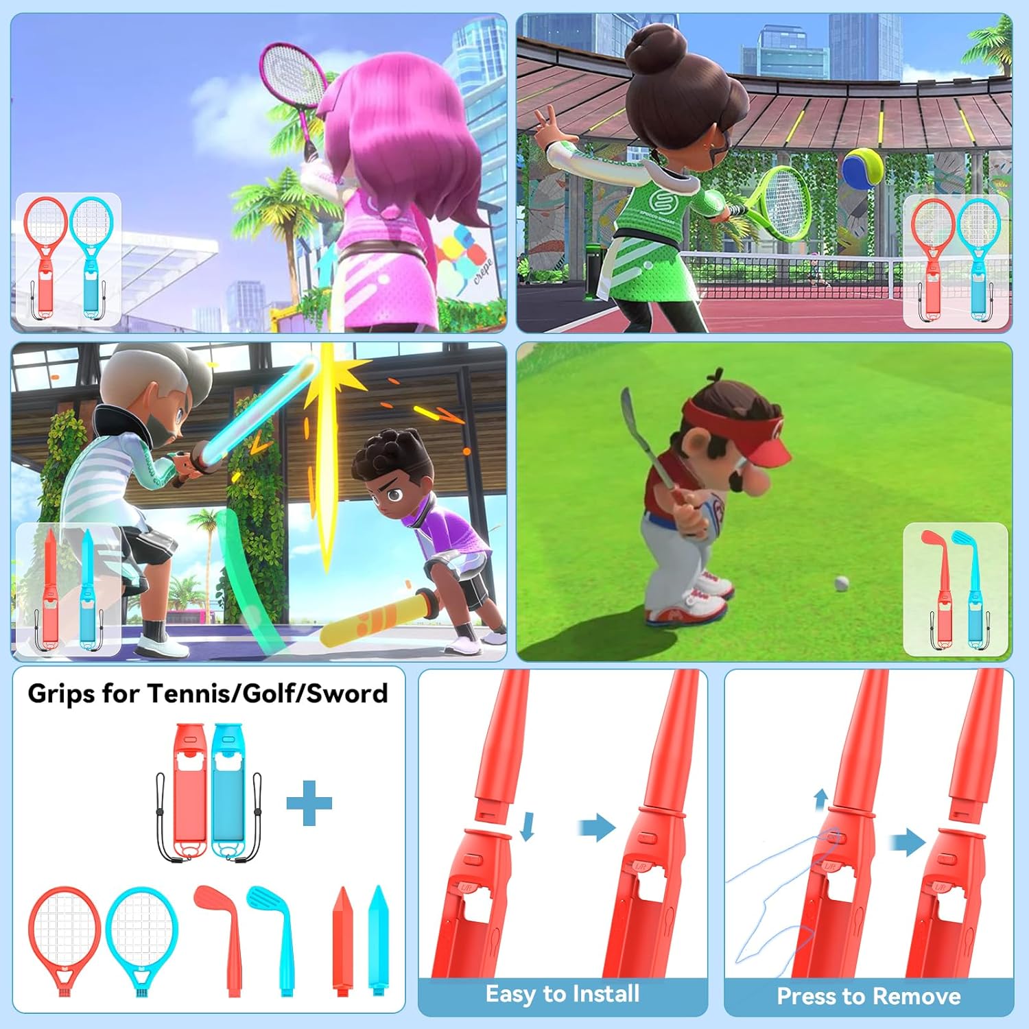 Kit de accesorios deportivos para Nintendo Switch y Oled incluye base organizadora palos de golf raquetas y correas para jugar en familia