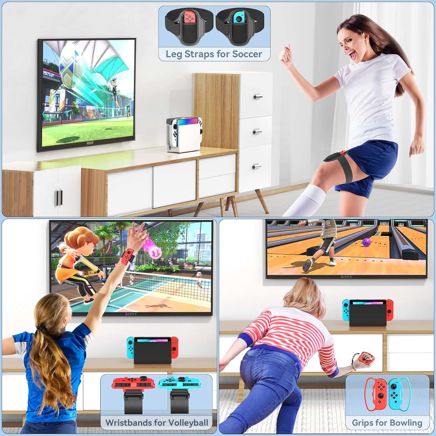 Kit de accesorios deportivos para Nintendo Switch y Oled incluye base organizadora palos de golf raquetas y correas para jugar en familia