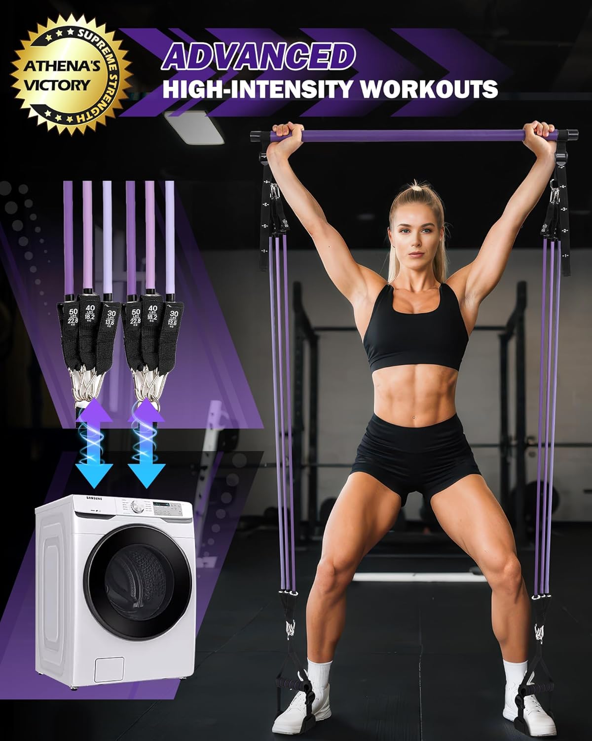 Kit de barra de pilates de acero inoxidable con bandas de resistencia de látex y pelota de yoga para entrenamiento en casa.