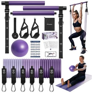 Kit de barra de pilates de acero inoxidable con bandas de resistencia de látex y pelota de yoga para entrenamiento en casa.