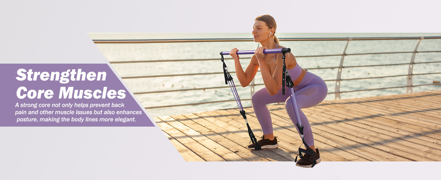 Kit de barra de pilates de acero inoxidable con bandas de resistencia de látex y pelota de yoga para entrenamiento en casa.