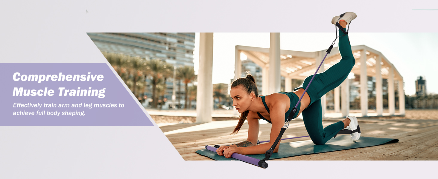 Kit de barra de pilates de acero inoxidable con bandas de resistencia de látex y pelota de yoga para entrenamiento en casa.