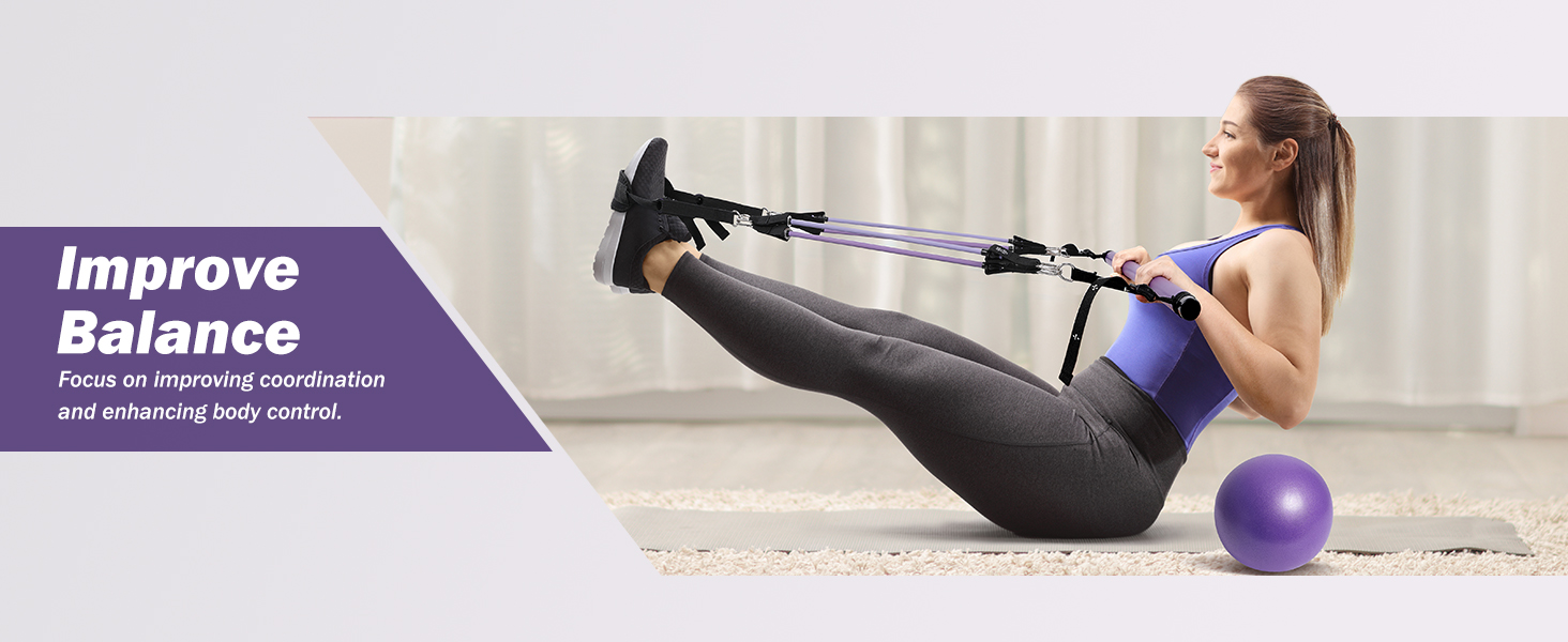 Kit de barra de pilates de acero inoxidable con bandas de resistencia de látex y pelota de yoga para entrenamiento en casa.