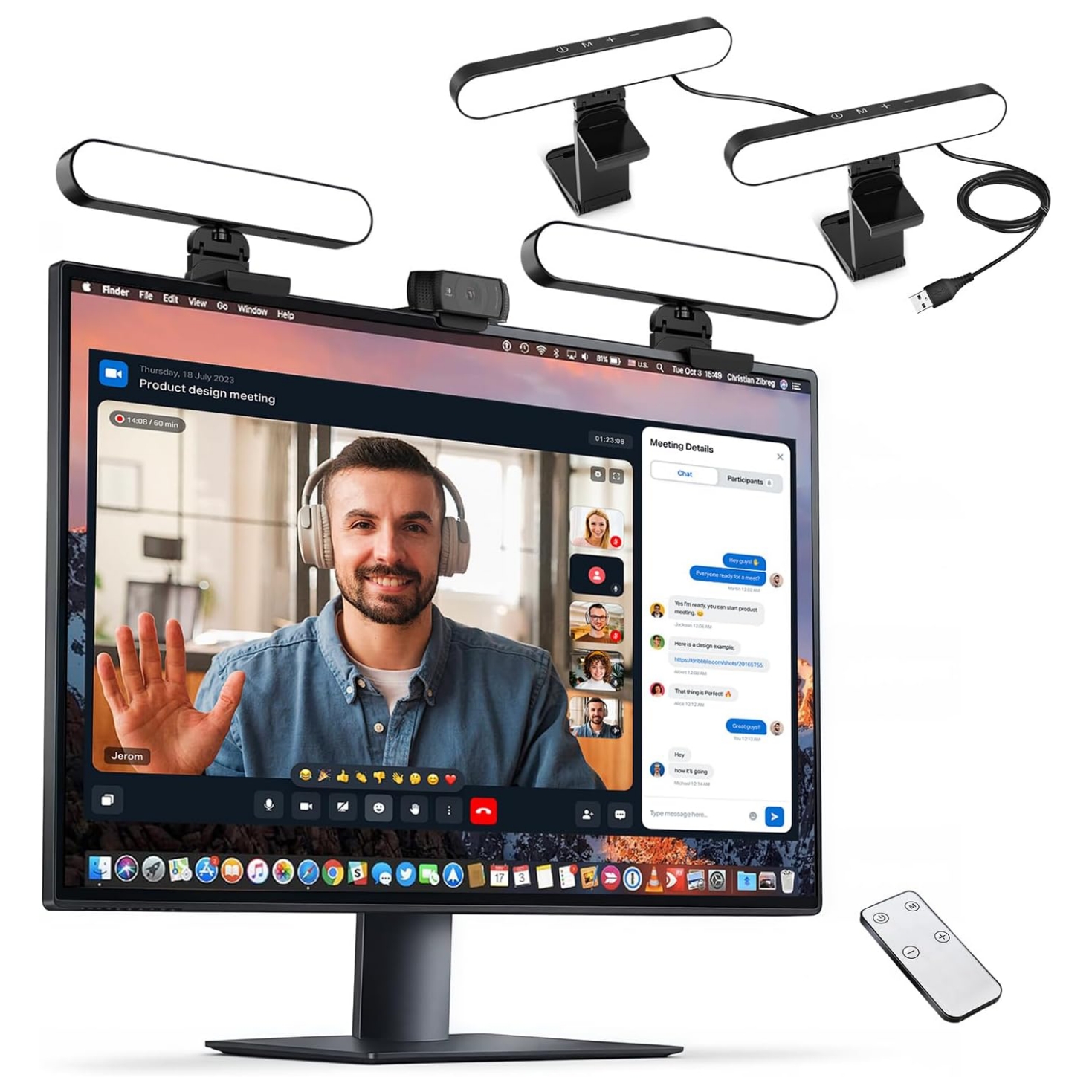 Kit de doble barra de luz led para monitor con control remoto y soporte ajustable para videoconferencia en chile