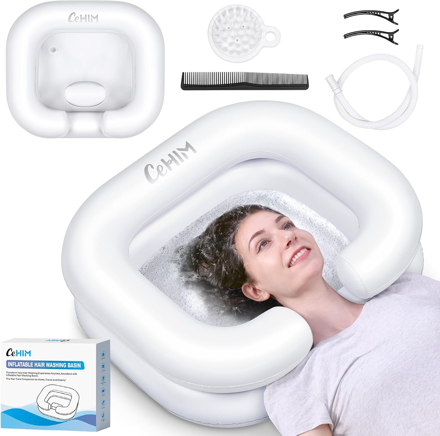 Lavapelos inflable verde para lavar el cabello en cama a personas postradas o adultos mayores incluye accesorios