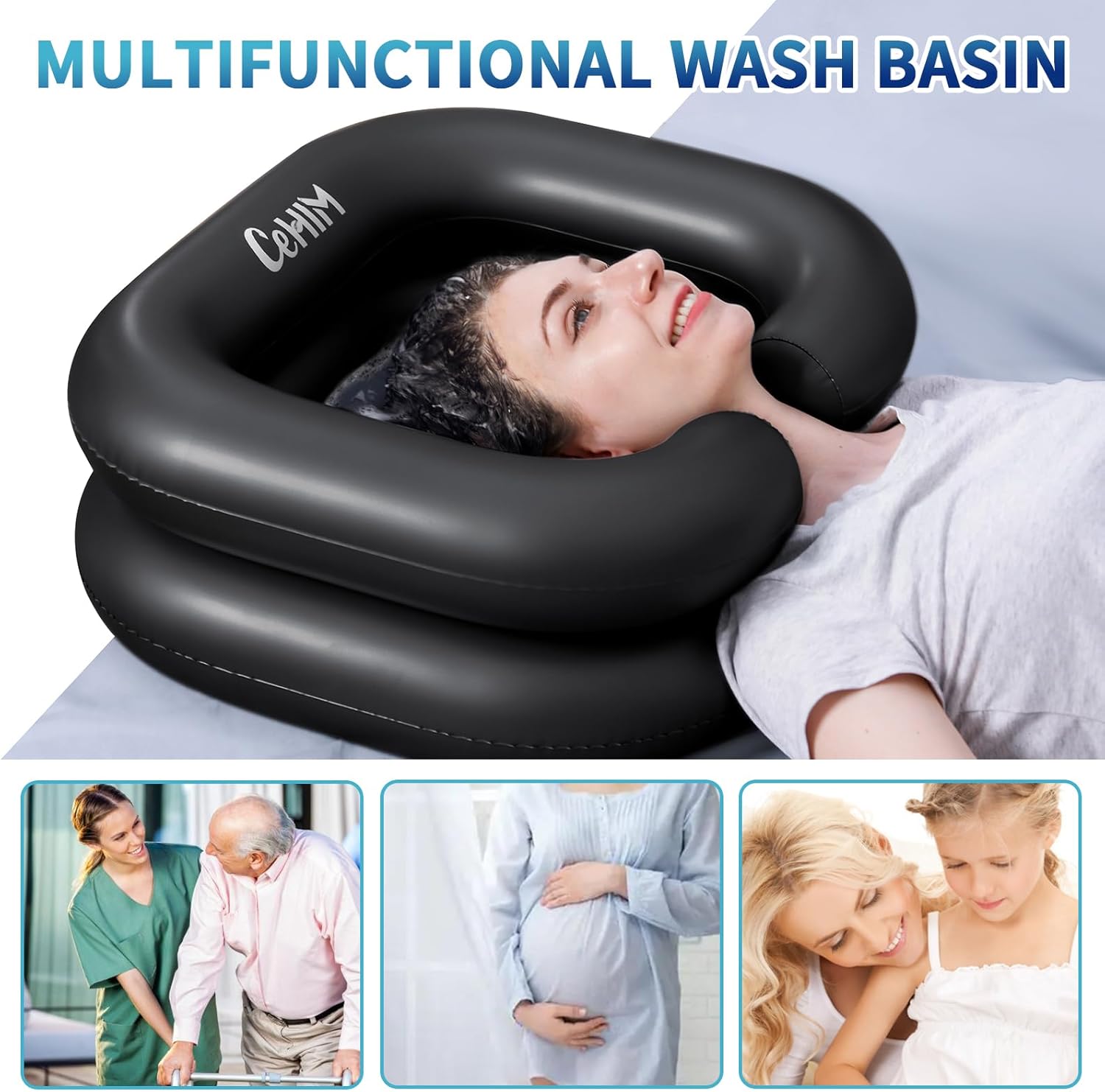 Lavapelos inflable verde para lavar el cabello en cama a personas postradas o adultos mayores incluye accesorios