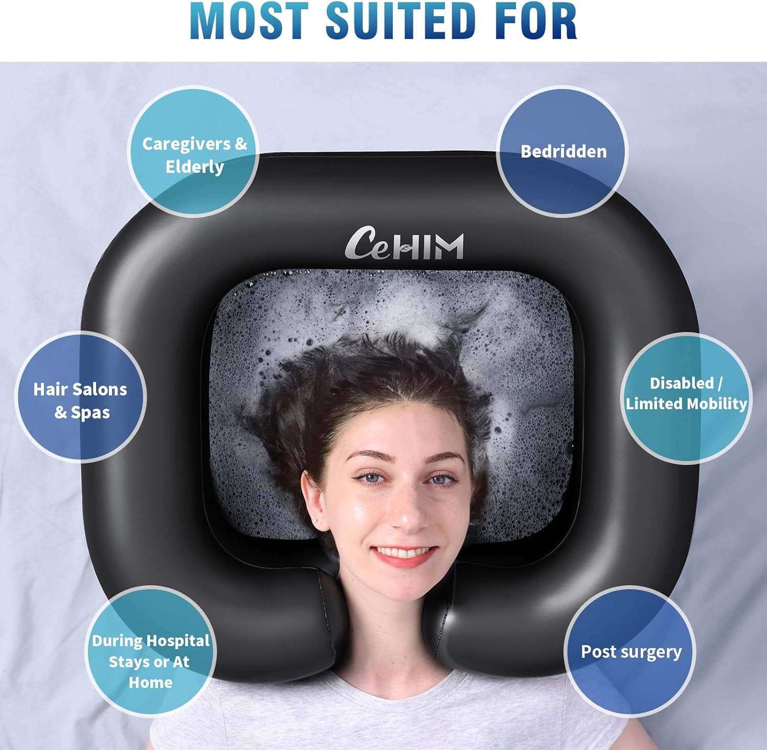 Lavapelos inflable verde para lavar el cabello en cama a personas postradas o adultos mayores incluye accesorios